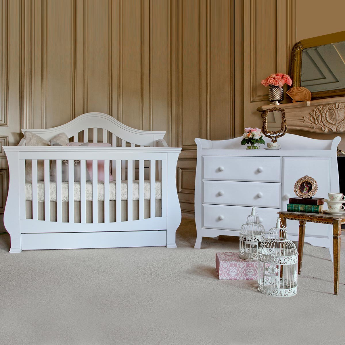Million Dollar Ba 2 Piece Nursery Set Ashbury 4 In 1 Sleigh Convertible Crib And Combo Dresser In White within sizing 1200 X 1200