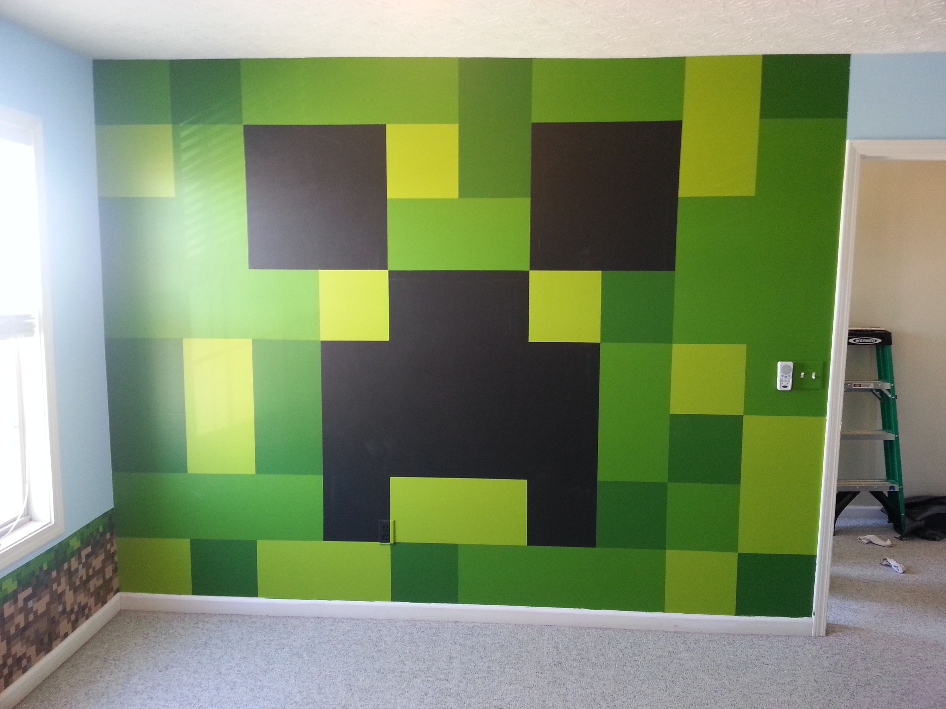 Minecraft Bedroom Painted Creeper Wall Minecraft Bedroom intended for sizing 3264 X 2448