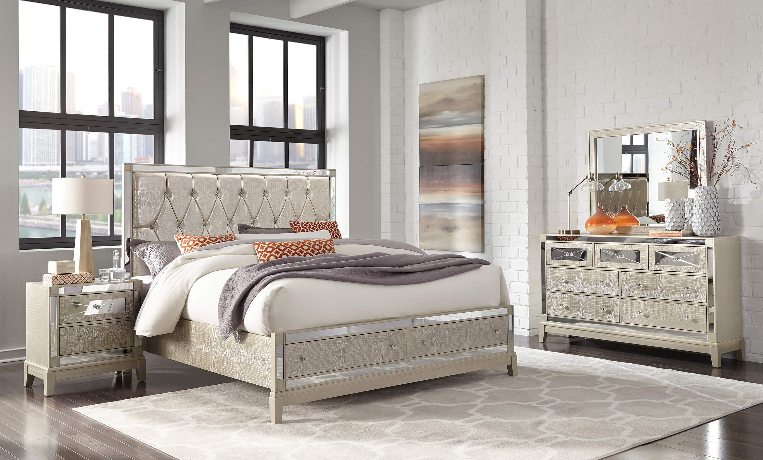Mirror Champagne Bedroom Set throughout dimensions 2604 X 1570