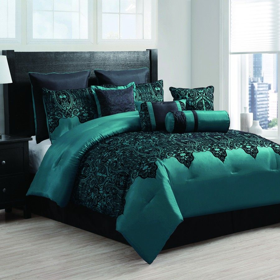 Mischa Teal 10 Piece Embroidered Comforter Set 20000 From throughout sizing 900 X 900