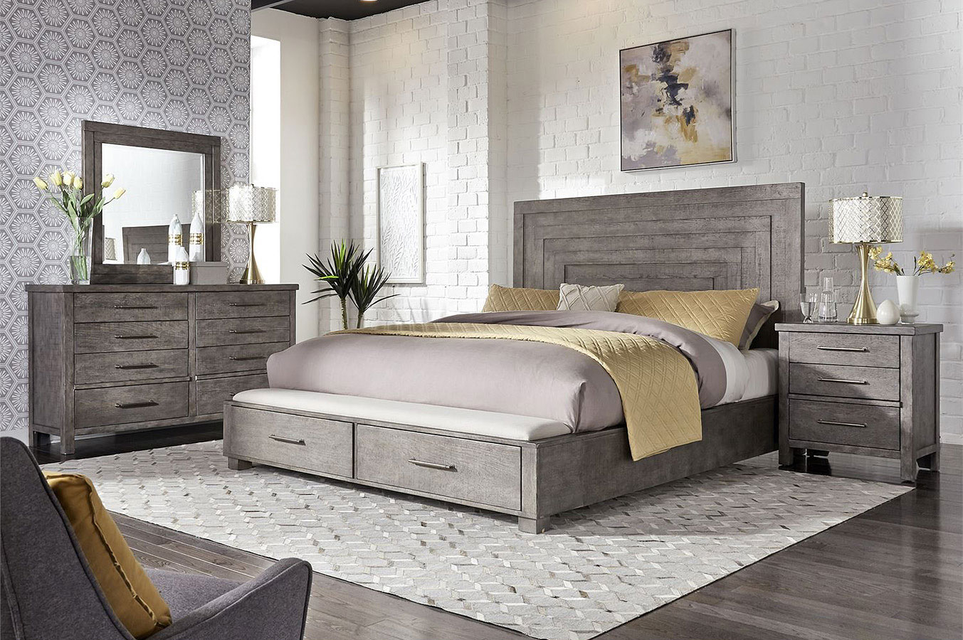 Modern Farmhouse Storage Bedroom Set with measurements 1353 X 900