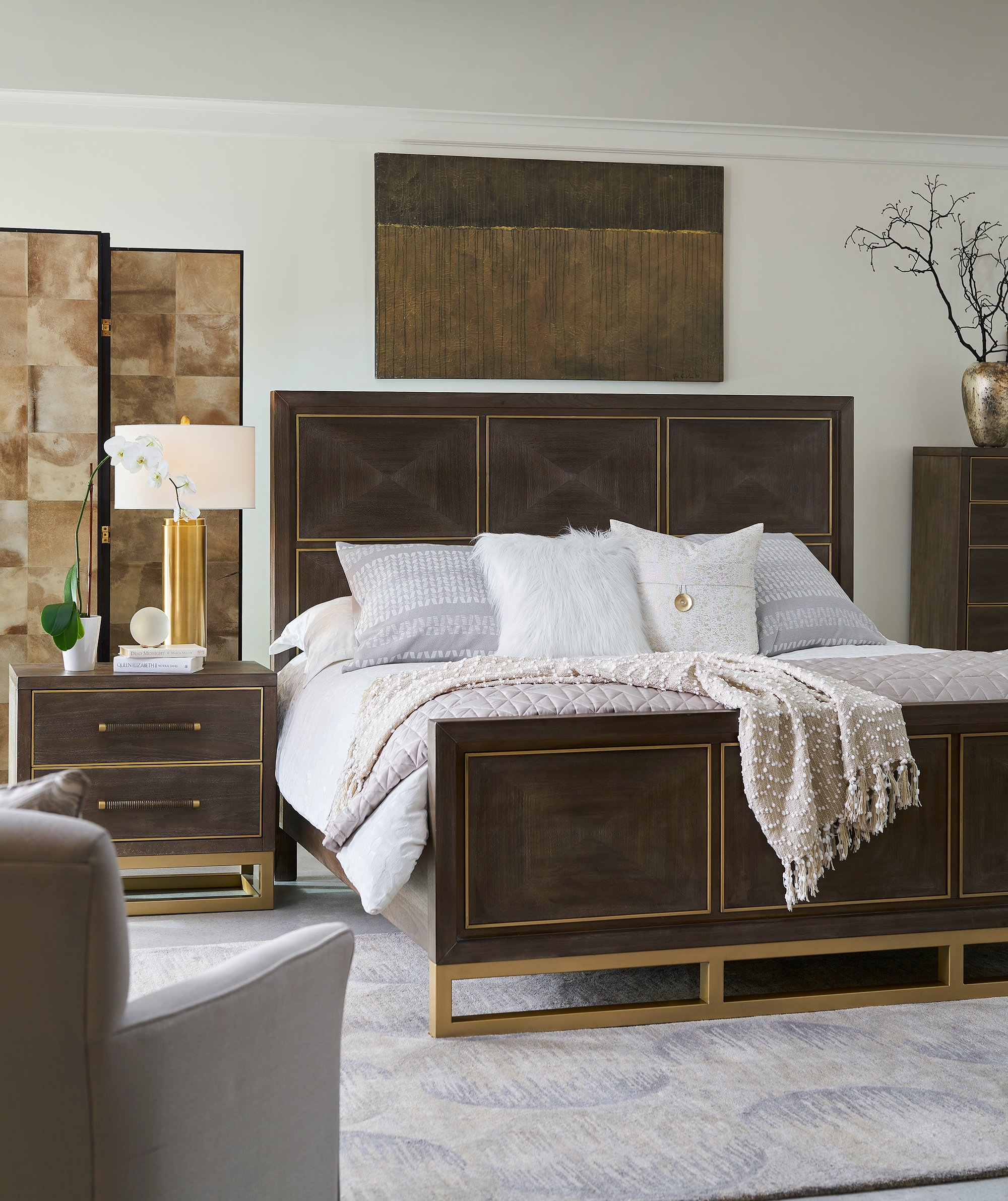 Modern Walnut And Brass 4 Piece Queen Bedroom Set Tango Products with regard to sizing 2000 X 2382