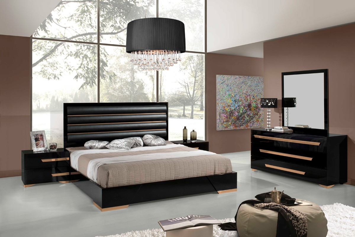 Modrest Romeo Italian Modern Black Rosegold Bedroom Set Vgacromeoq for dimensions 1200 X 800