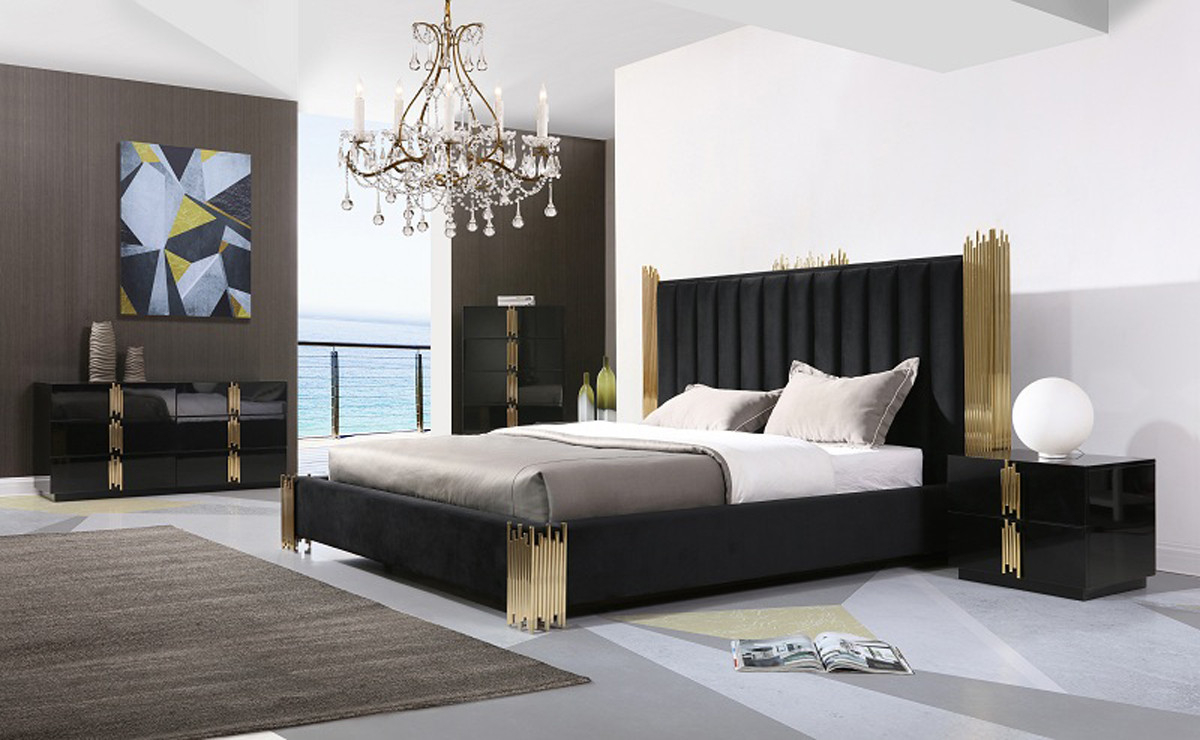 Modrest Token Modern Black Gold Bedroom Set within size 1200 X 740
