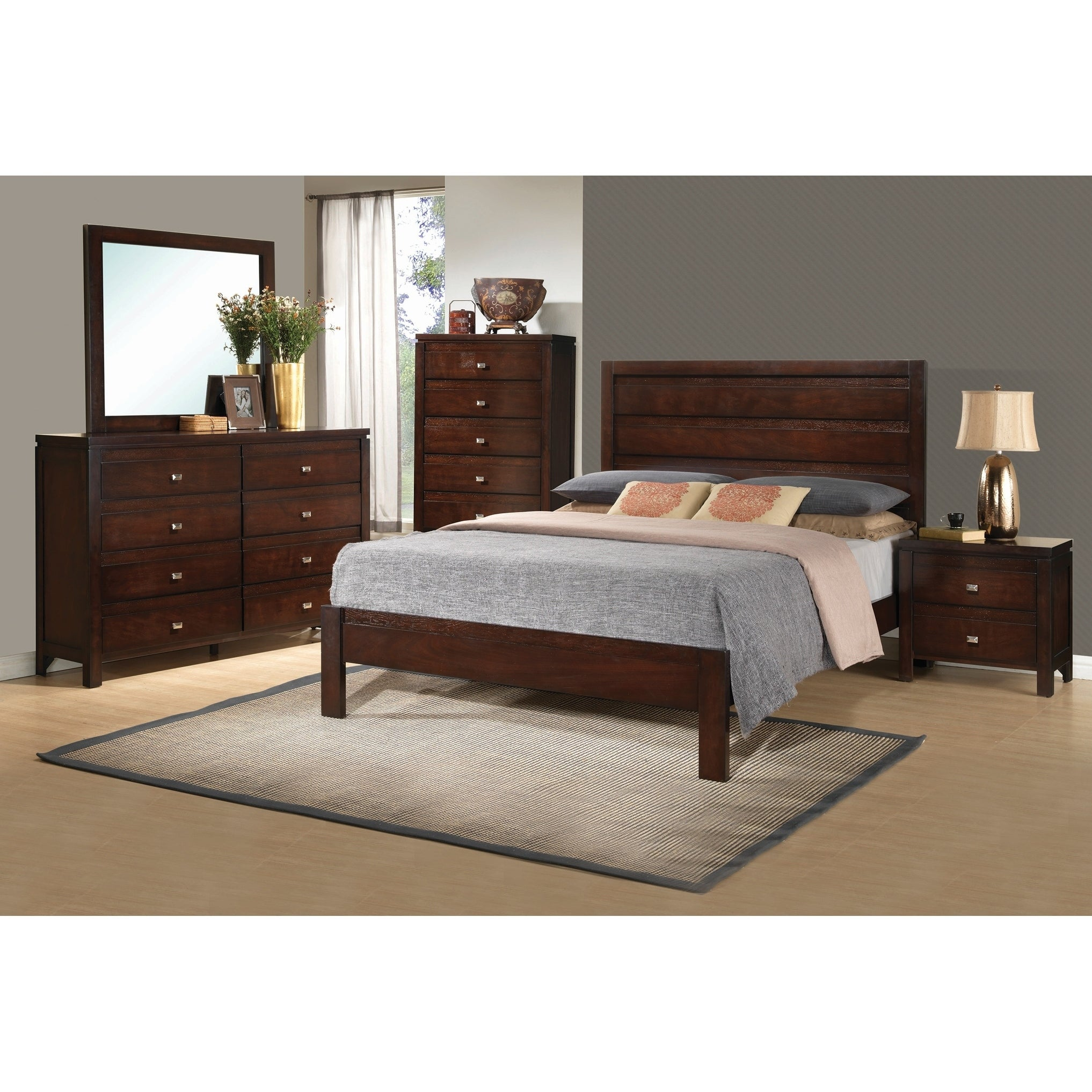 Monroe Transitional Rich Brown 5 Piece Bedroom Set throughout measurements 2034 X 2034