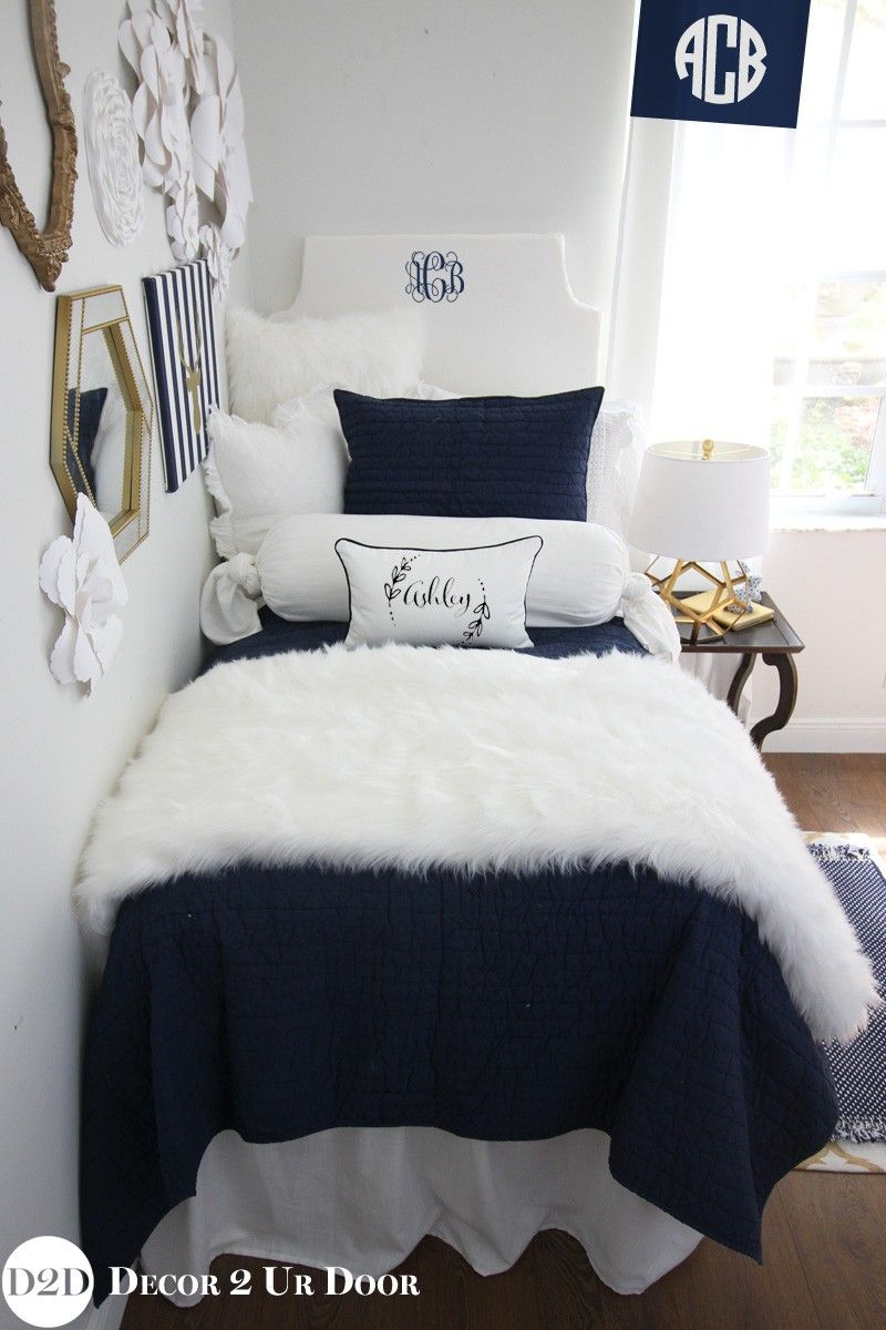 Navy White Fur Dorm Bedding Set In 2019 2019 College Dorm Room inside dimensions 800 X 1200