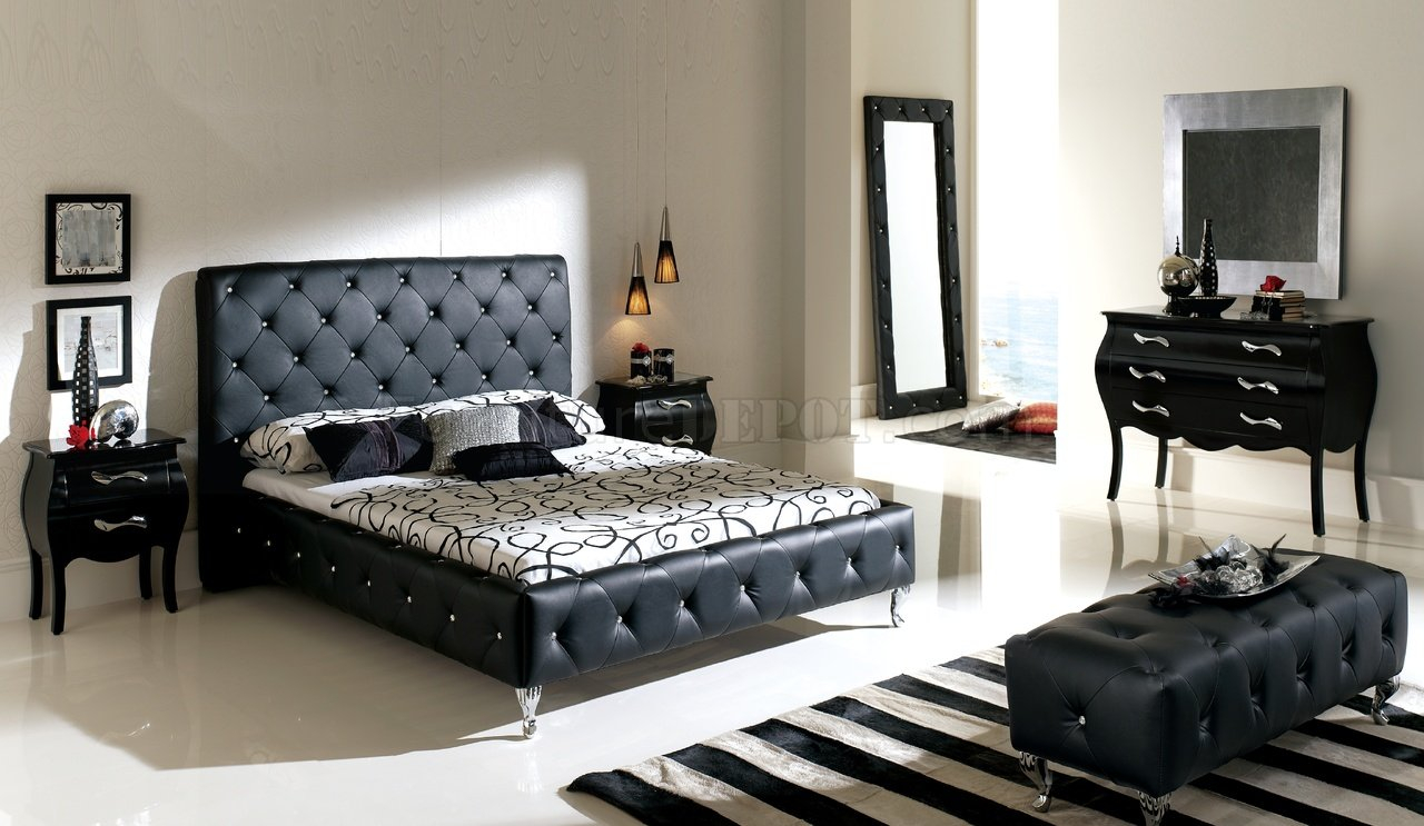 Nelly Bedroom Esf With Black Tufted Leather Headboard regarding dimensions 1280 X 743