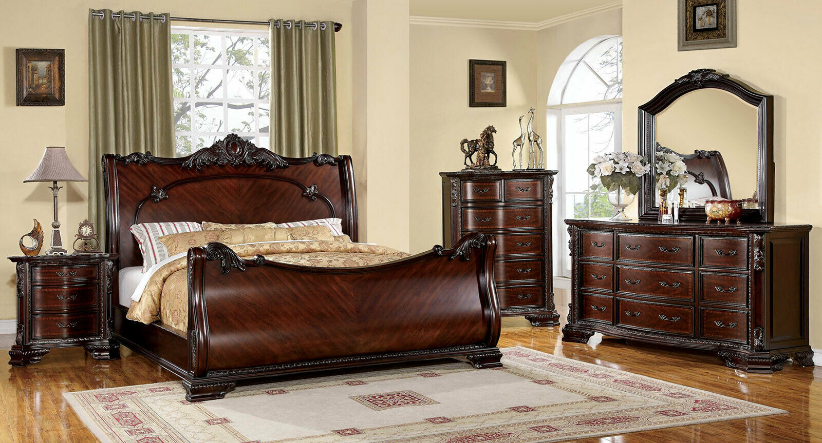 New Traditional Cherry Brown Bedroom Furniture 5pcs Queen Sleigh Bed Set Ica4 with proportions 1600 X 864