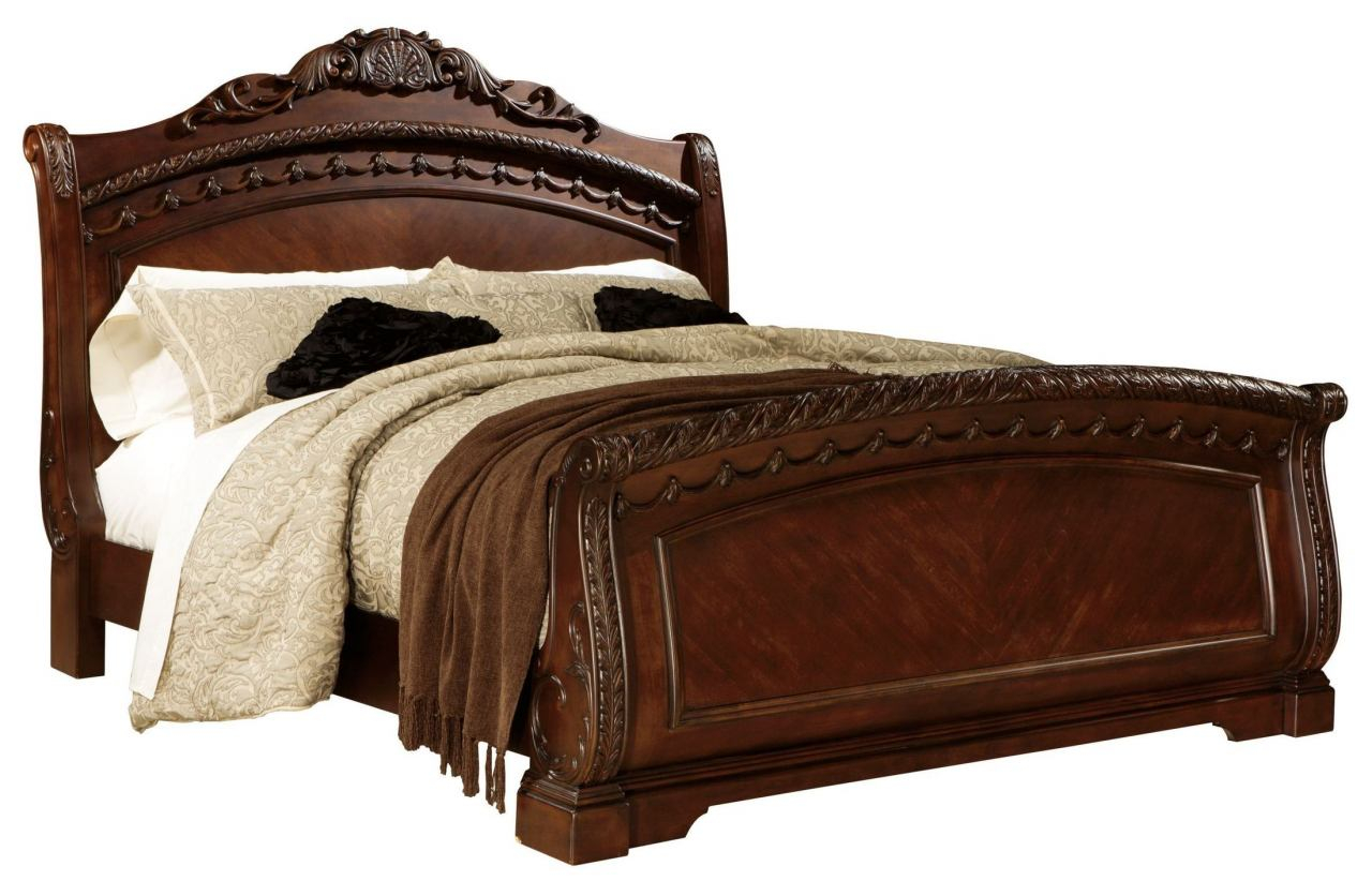 North Shore King Sleigh Bed In Dark Wood with sizing 1280 X 822