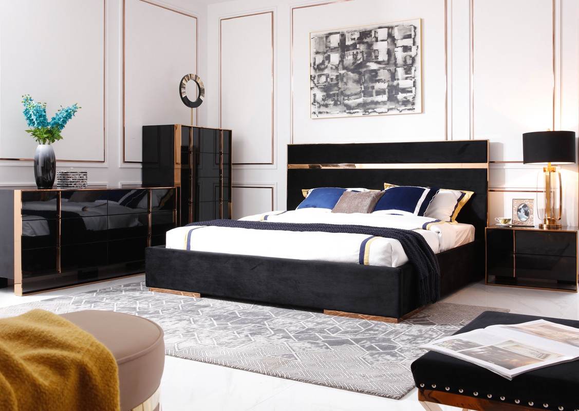 Nova Domus Cartier Modern Black Rosegold Bedroom Set for measurements 1127 X 800