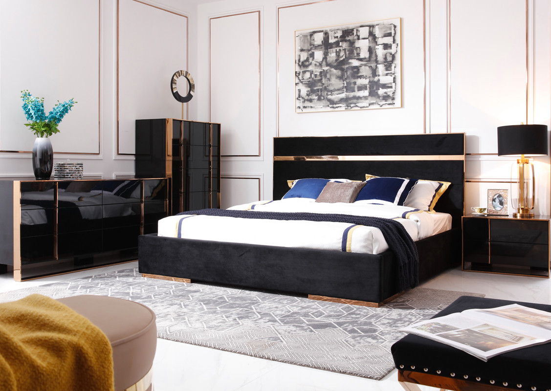 Nova Domus Cartier Modern Black Rosegold Bedroom Set inside sizing 1127 X 800