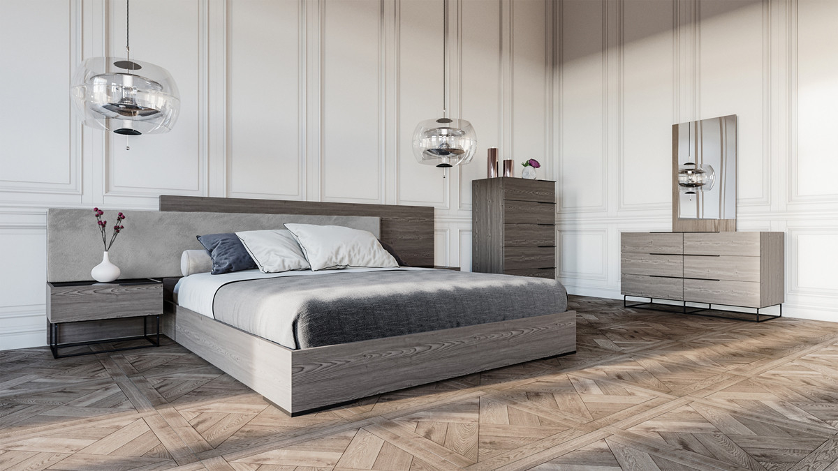 Nova Domus Enzo Italian Modern Grey Oak Fabric Bedroom Set in size 1200 X 675