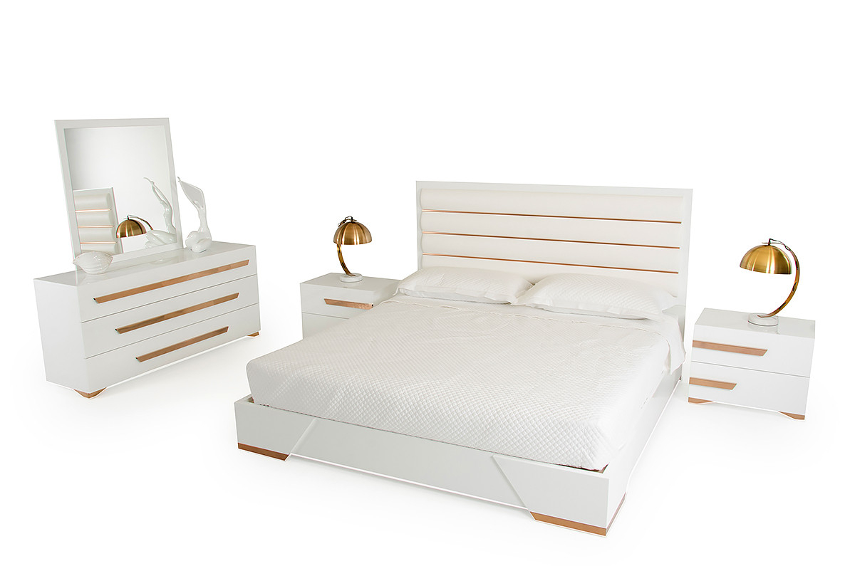 Nova Domus Juliet Italian Modern White Rosegold Bedroom Set with proportions 1200 X 795