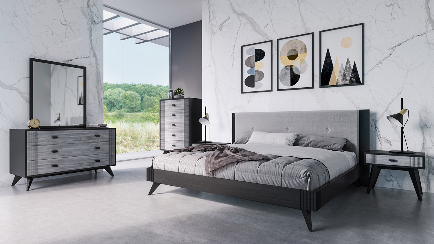 Nova Domus Panther Contemporary Grey Black Bedroom Set in sizing 1500 X 844