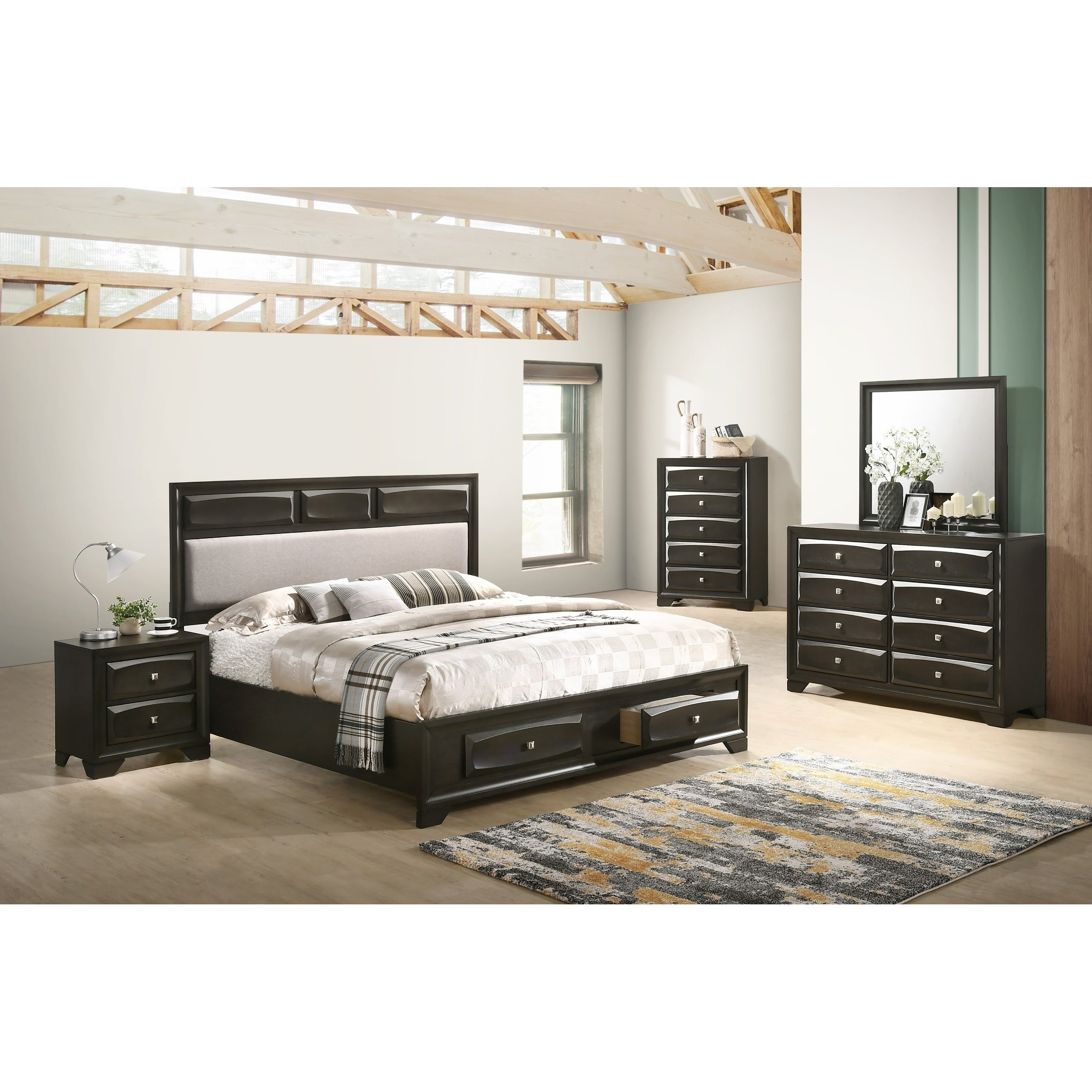 Oakland Antique Gray Finish Wood 5 Pc King Size Bedroom Set for dimensions 2299 X 2299