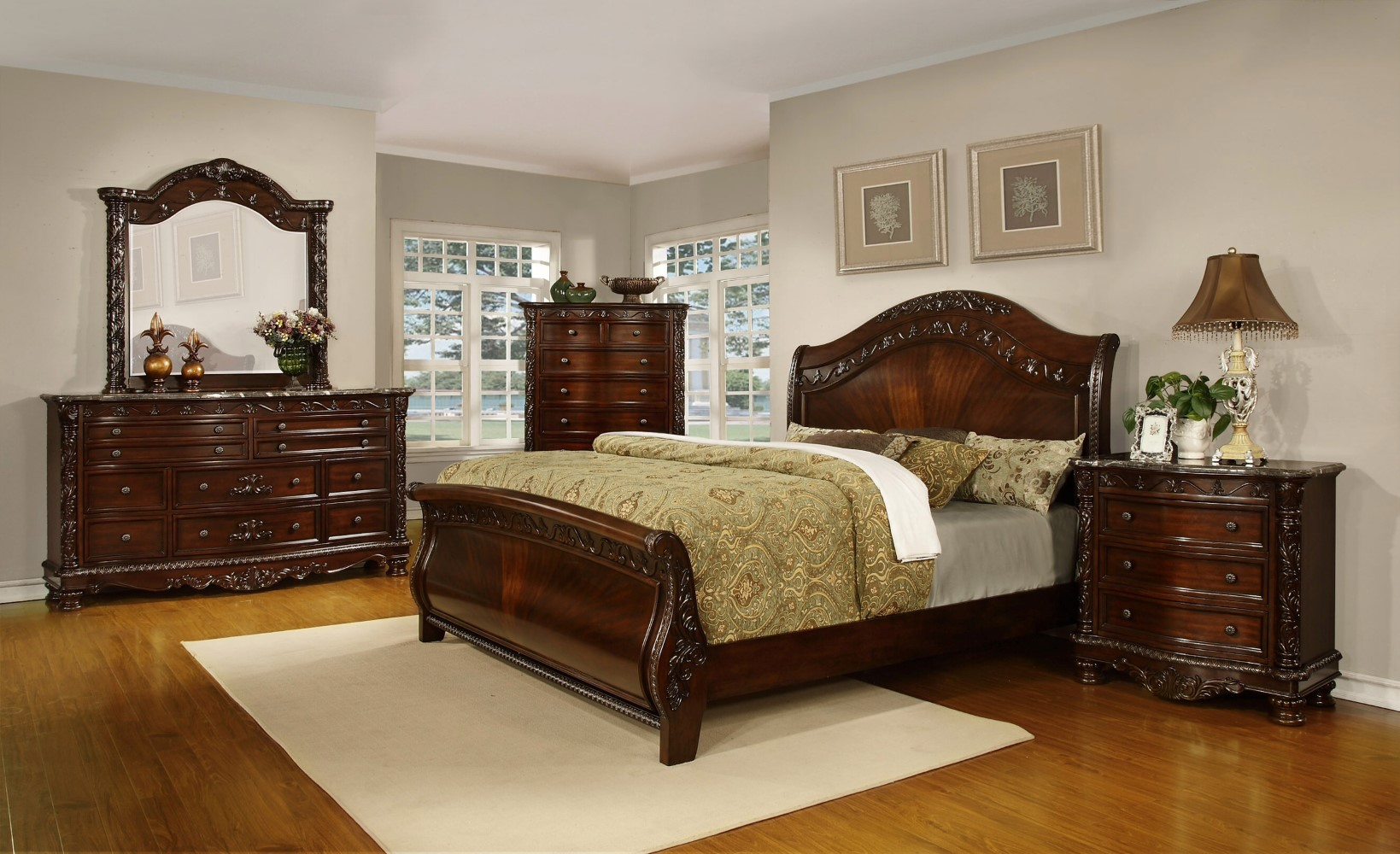 Oasis Home Patterson Sleigh Bedroom Set In Rich Pecan in size 1639 X 1000