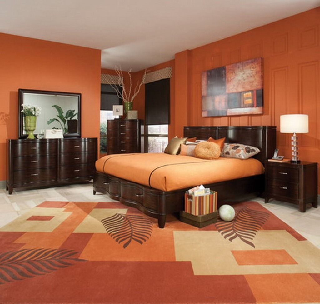 Orange Bedroom Ideas With Dark Brown Furniture Design Using Nice regarding size 1024 X 973