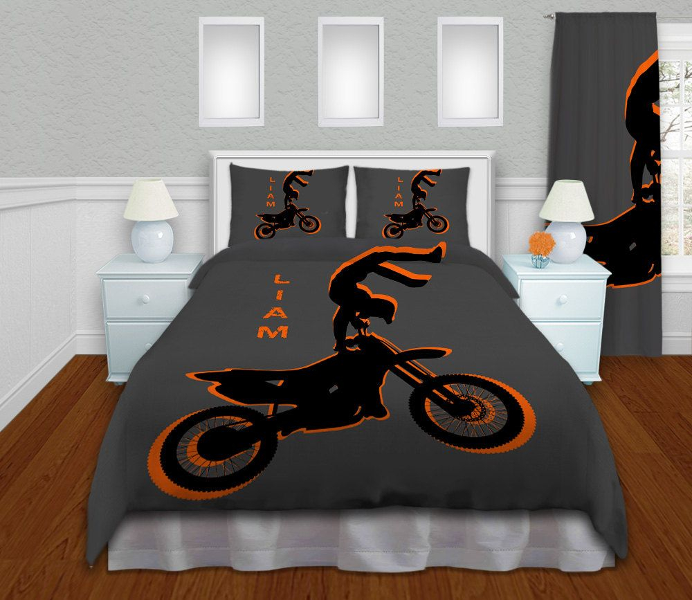 Orange Boys Motocross Bedding Sets Motocross Duvet Cover within dimensions 1000 X 867