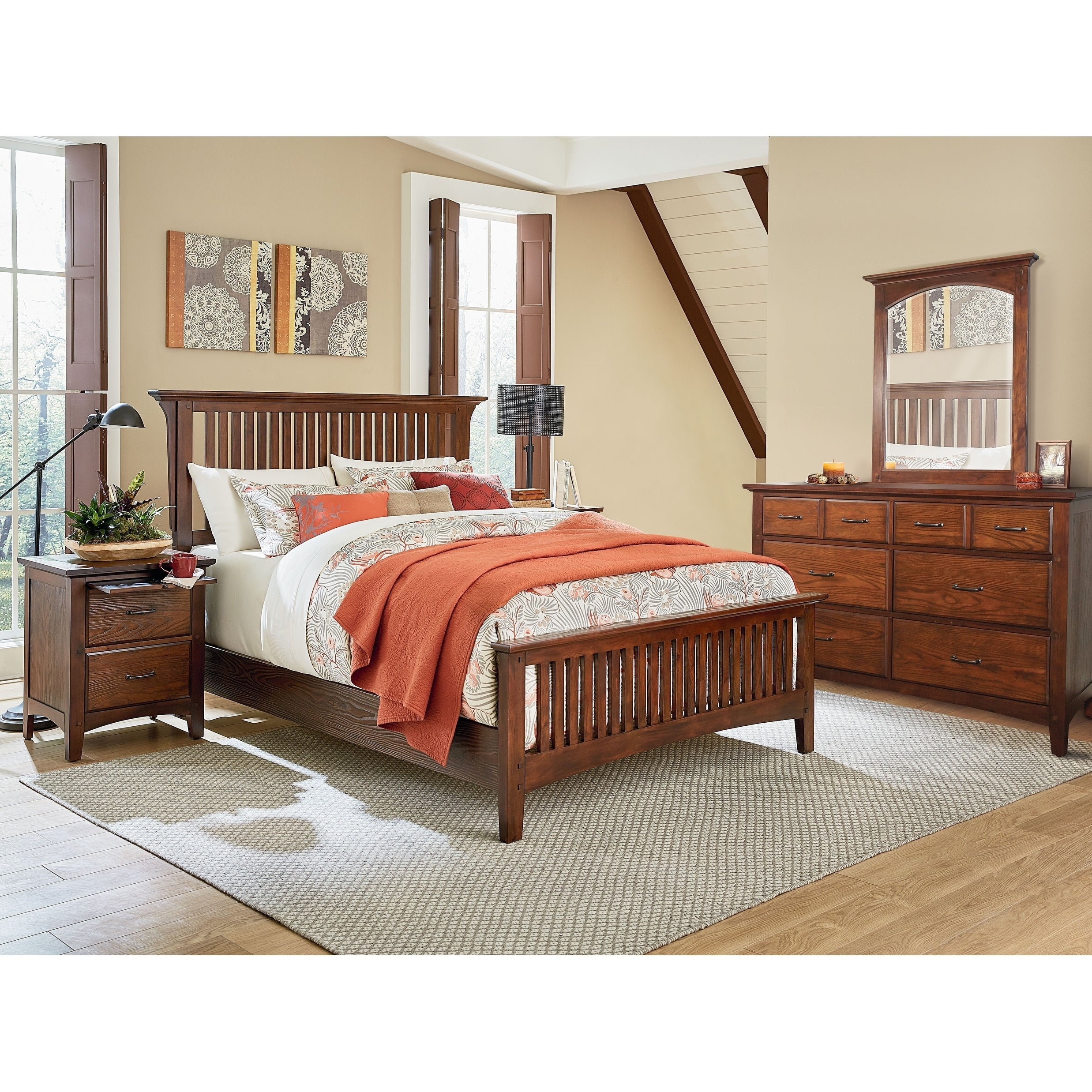 Osp Home Furnishings Modern Mission King Bedroom Set With 2 Nightstands And 1 Dresser With Mirror pertaining to measurements 2475 X 2475