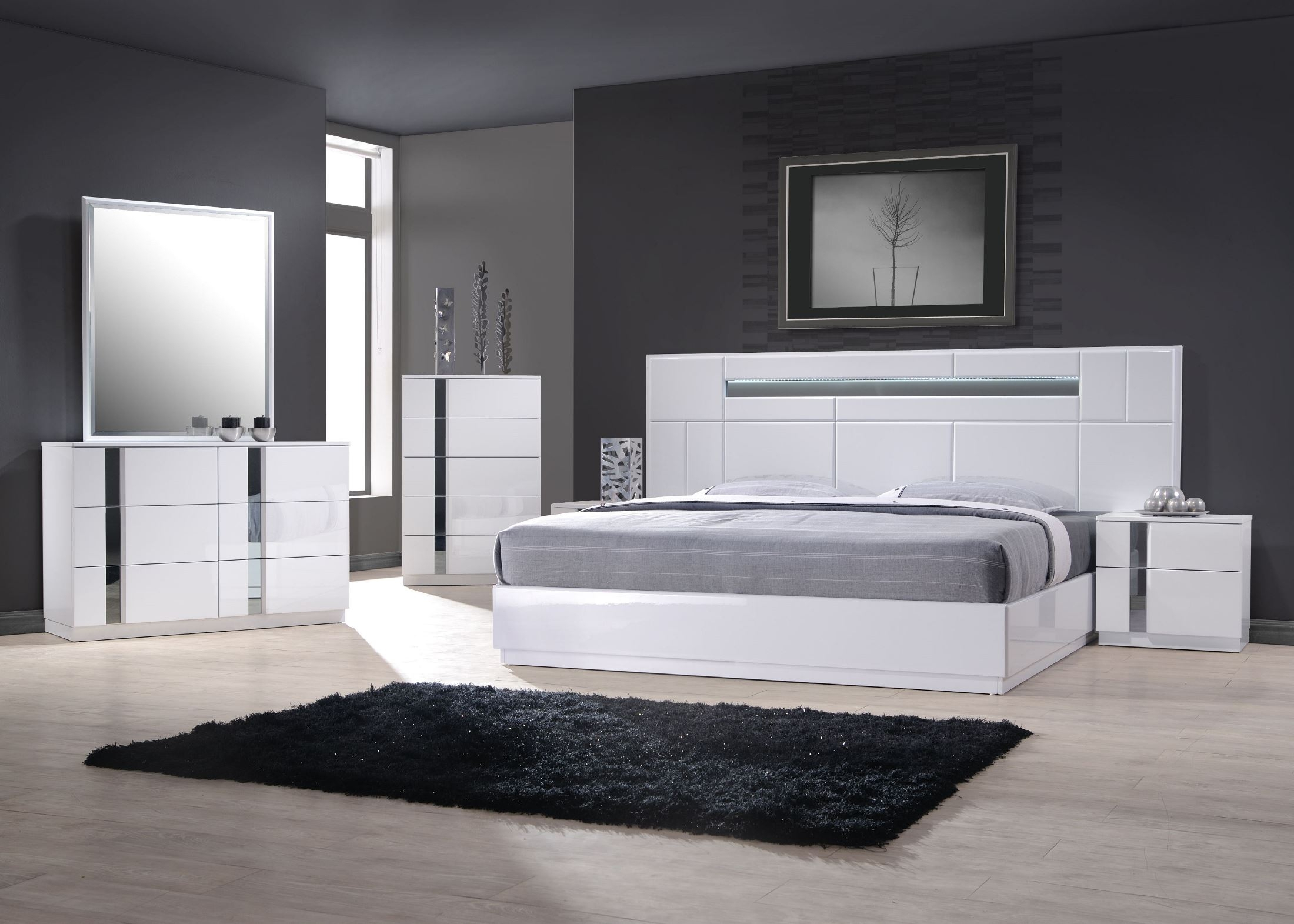 Palermo White Lacquer Platform Bedroom Set regarding size 2200 X 1571