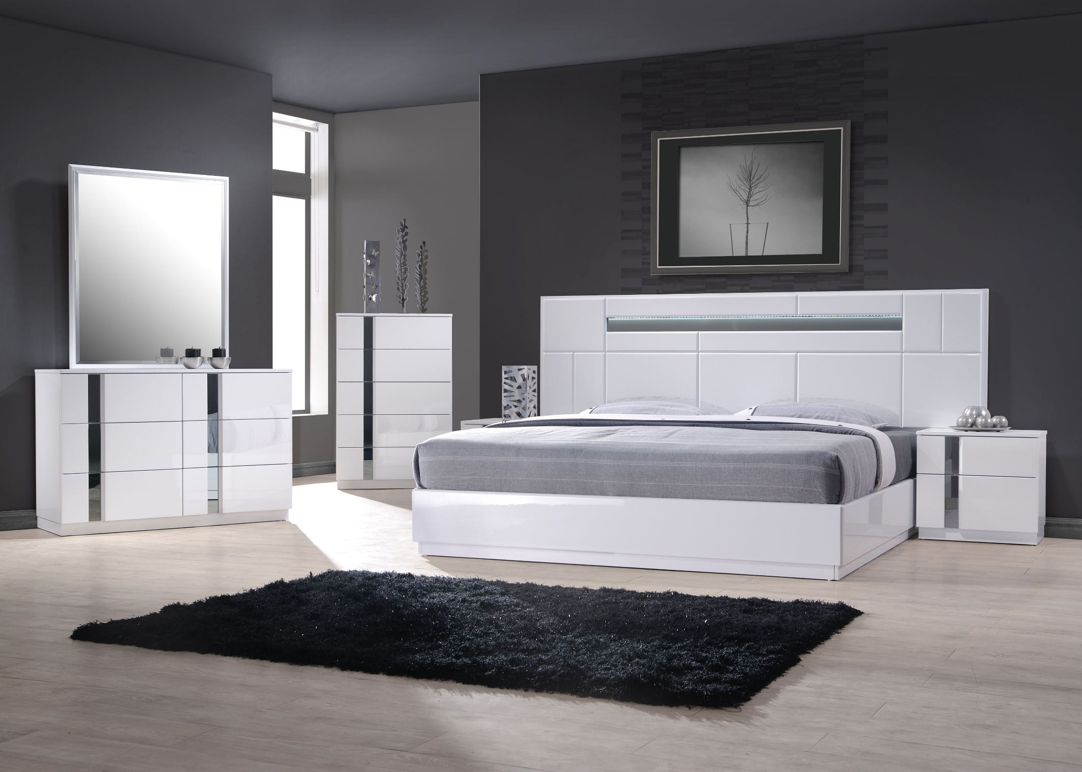 Palermo White Lacquer Platform Bedroom Set with regard to proportions 2200 X 1571