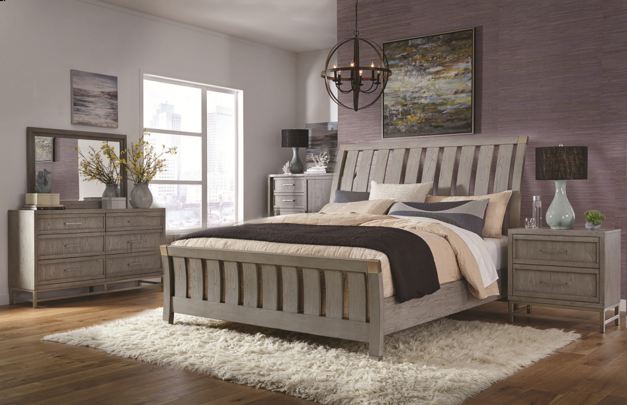 Palliser Furniture Venice 4pc Sleigh Bedroom Set In Silver Oak with regard to size 1279 X 826