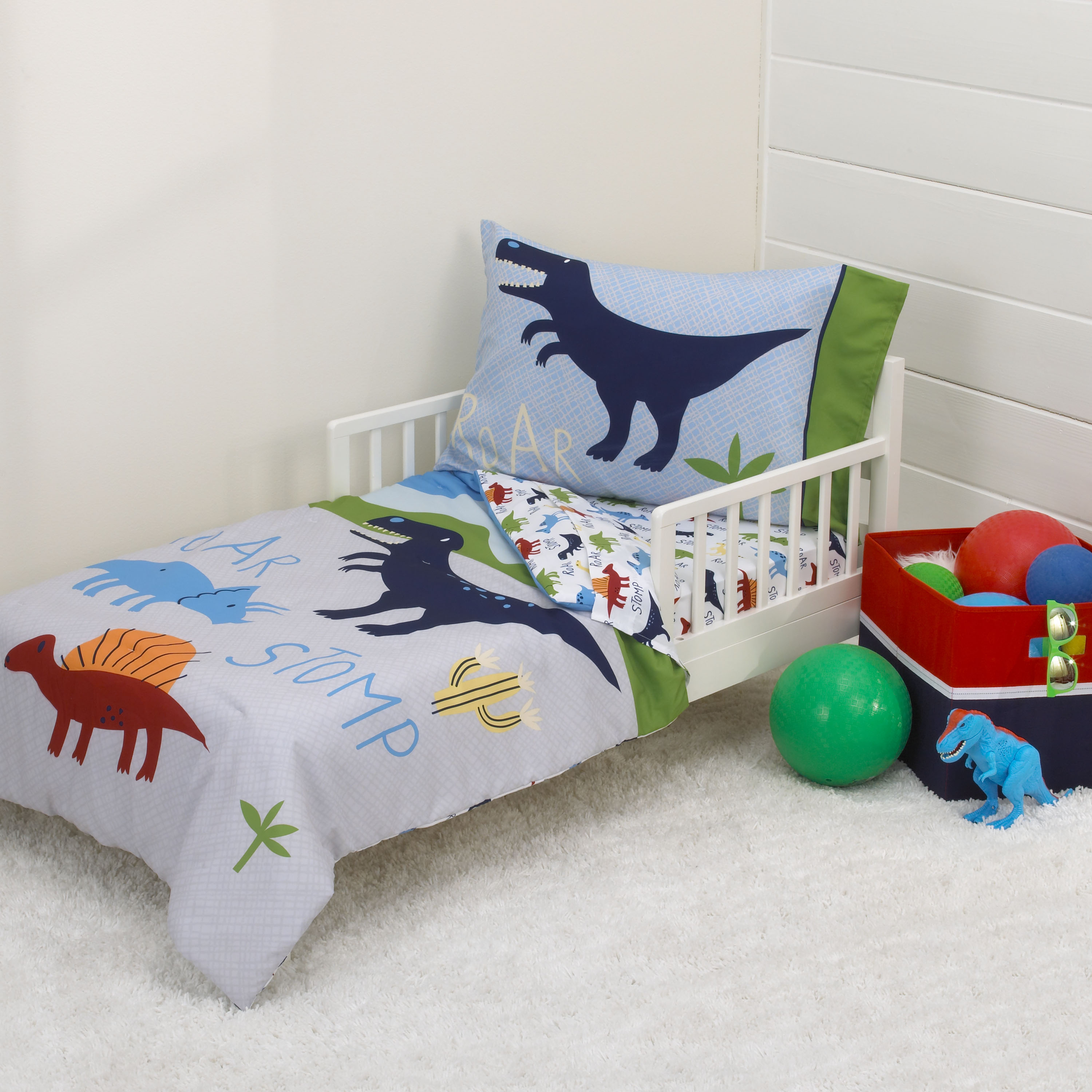 Parents Choice Dino Boy Blue Green Grey 4pc Toddler Bedding Set regarding proportions 3000 X 3000