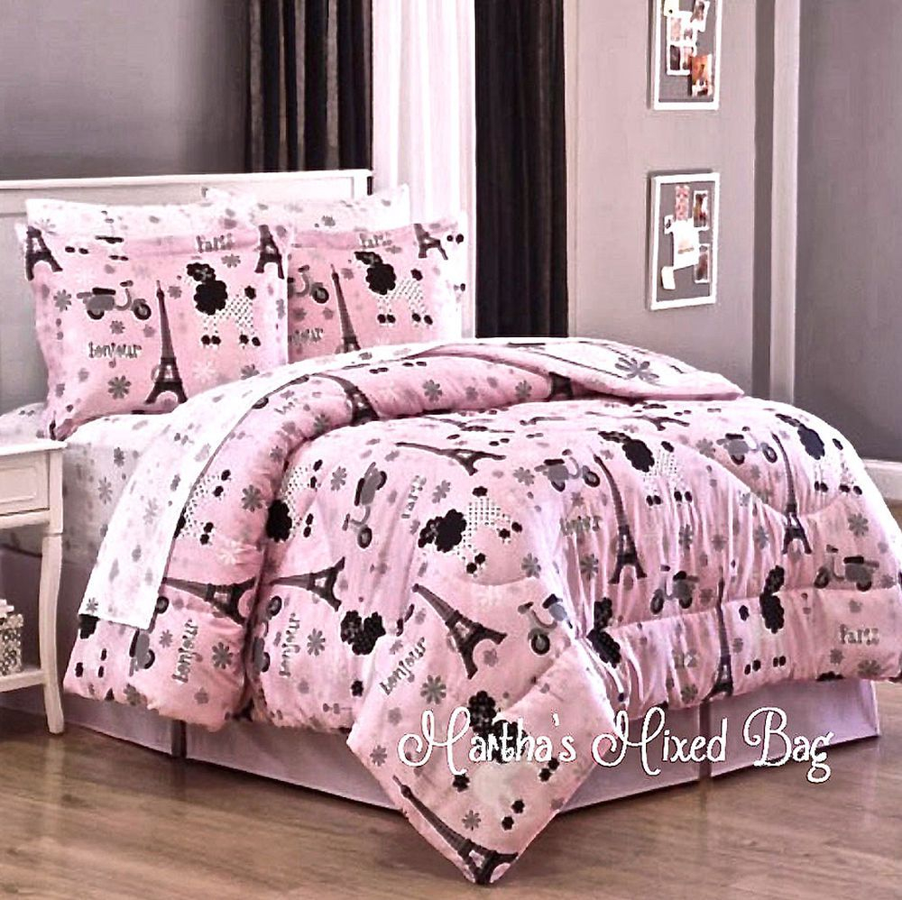 Paris Chic Eiffel Tower French Poodle Teen Girls Pink Comforter Bed within proportions 1000 X 998