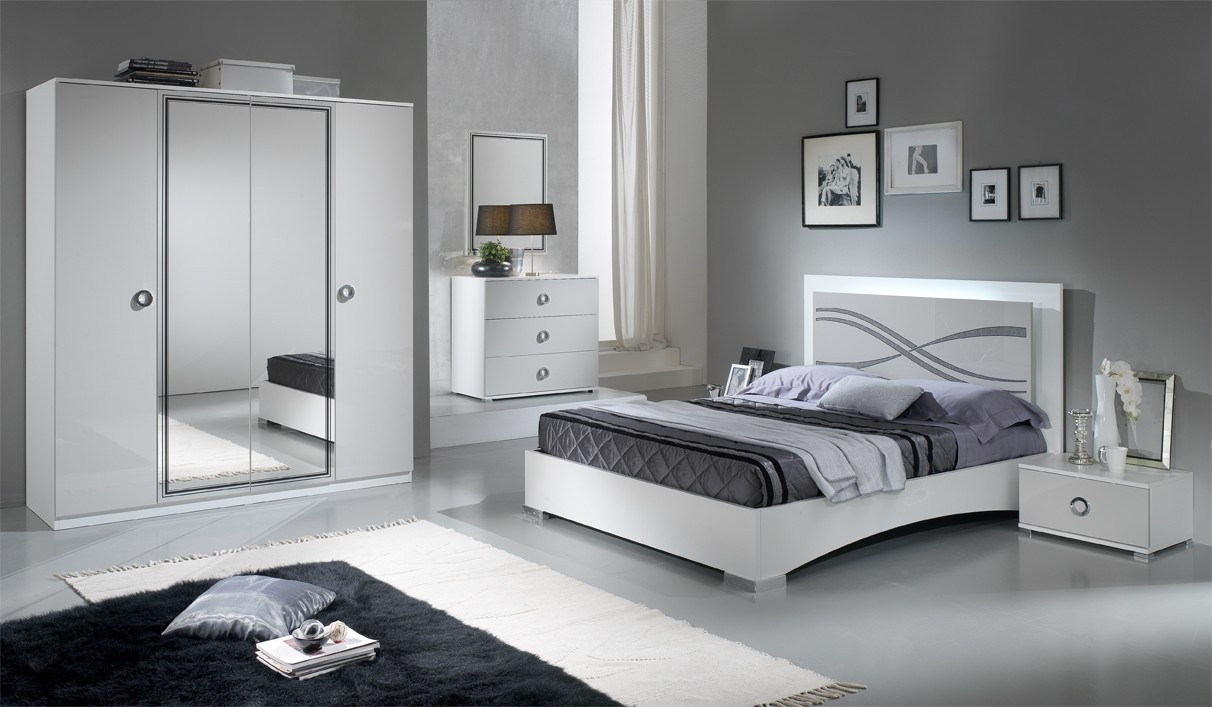 Paticial White And Light Grey Gloss Full Bedroom Set With Double Bed intended for proportions 1212 X 707