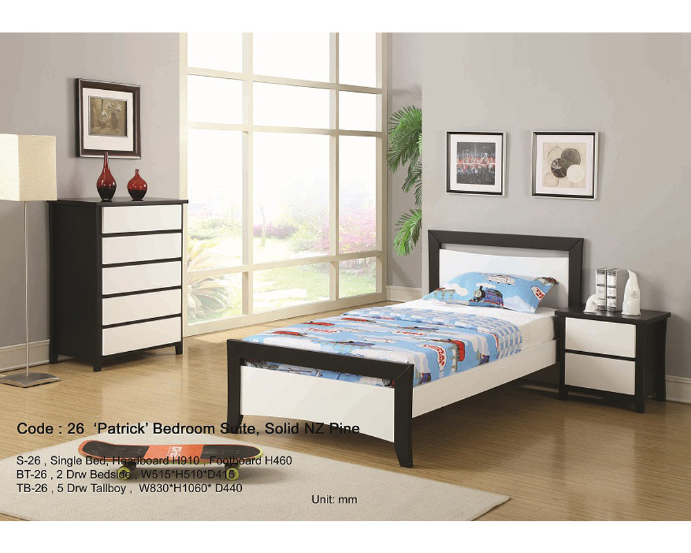 Patrick White Single 5pcs Bedroom Set within measurements 1000 X 800