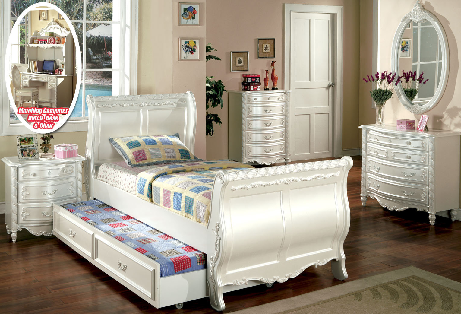 Pearl White Bed Groups Traditional Childrens Twin And Full Sleigh with regard to proportions 1529 X 1041