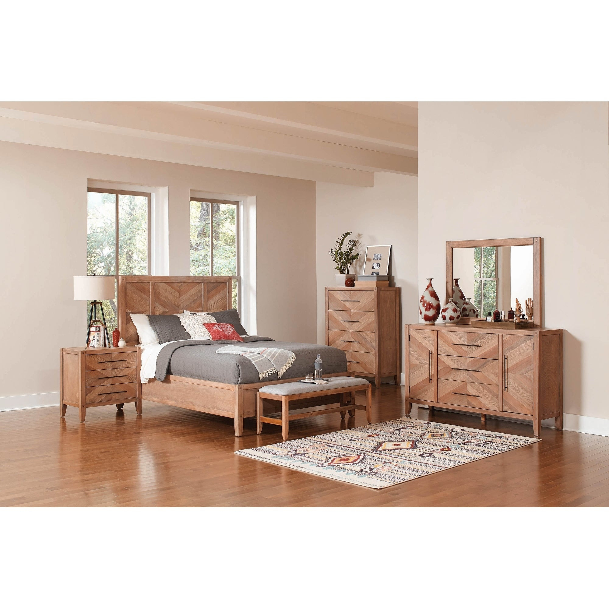 Pensacola White Washed Natural 5 Piece Bedroom Set With 2 Nightstands intended for dimensions 2000 X 2000
