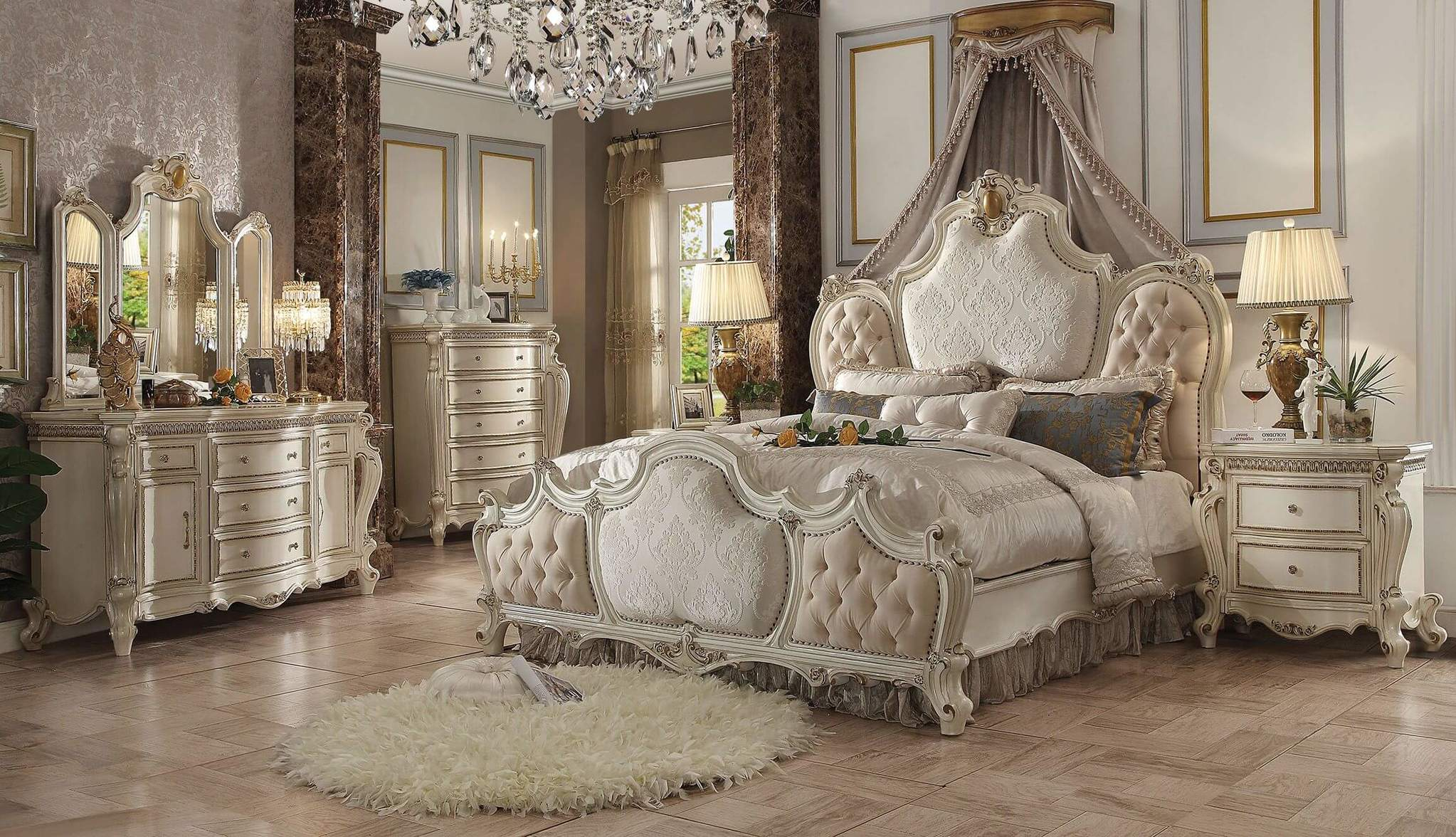 Picardy Fabric Antique Pearl Bedroom Collection Acme Bedroom inside dimensions 2046 X 1176