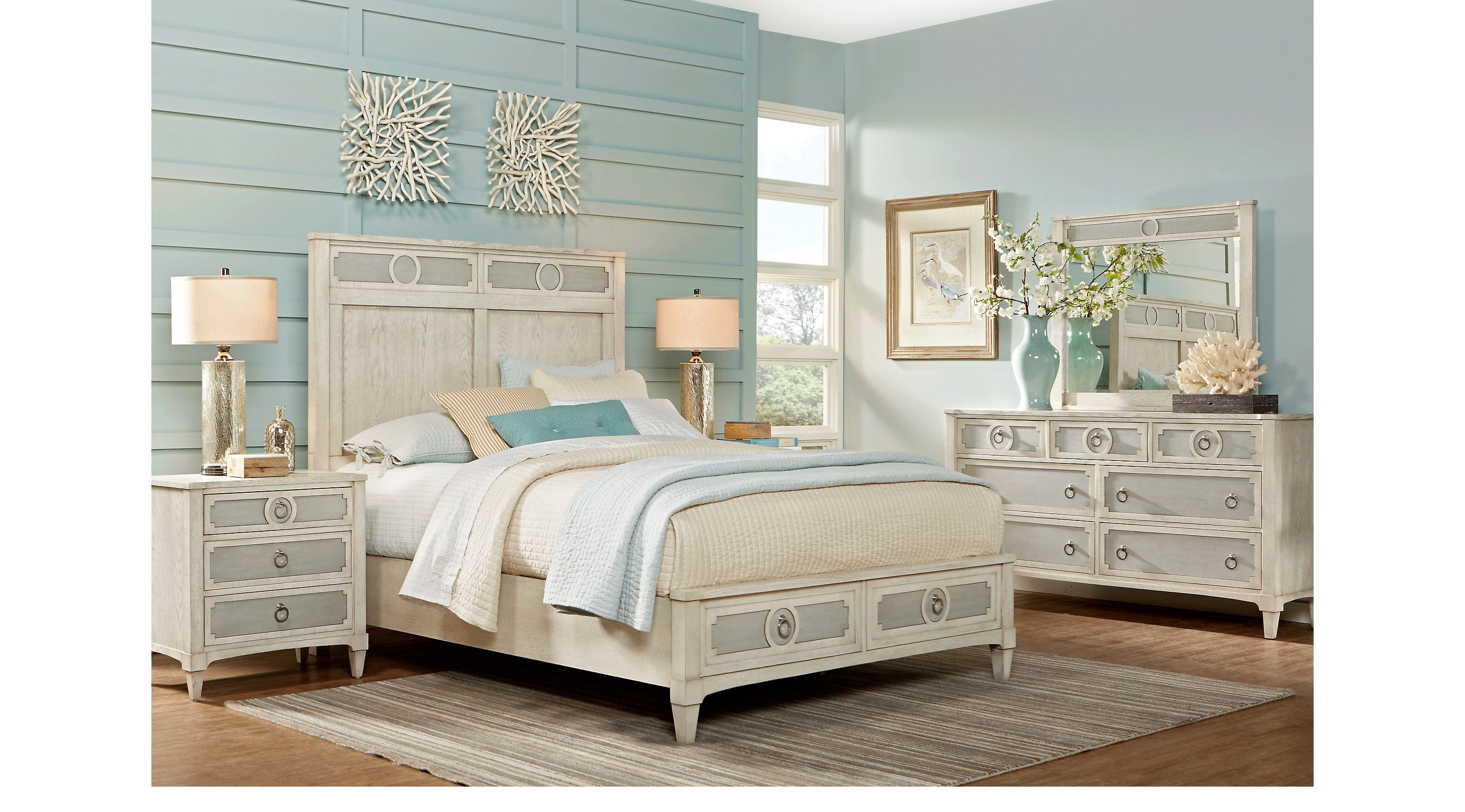 Picture Of Cindy Crawford Home Harlowe Ivory 5 Pc Queen Bedroom From throughout proportions 3000 X 1663