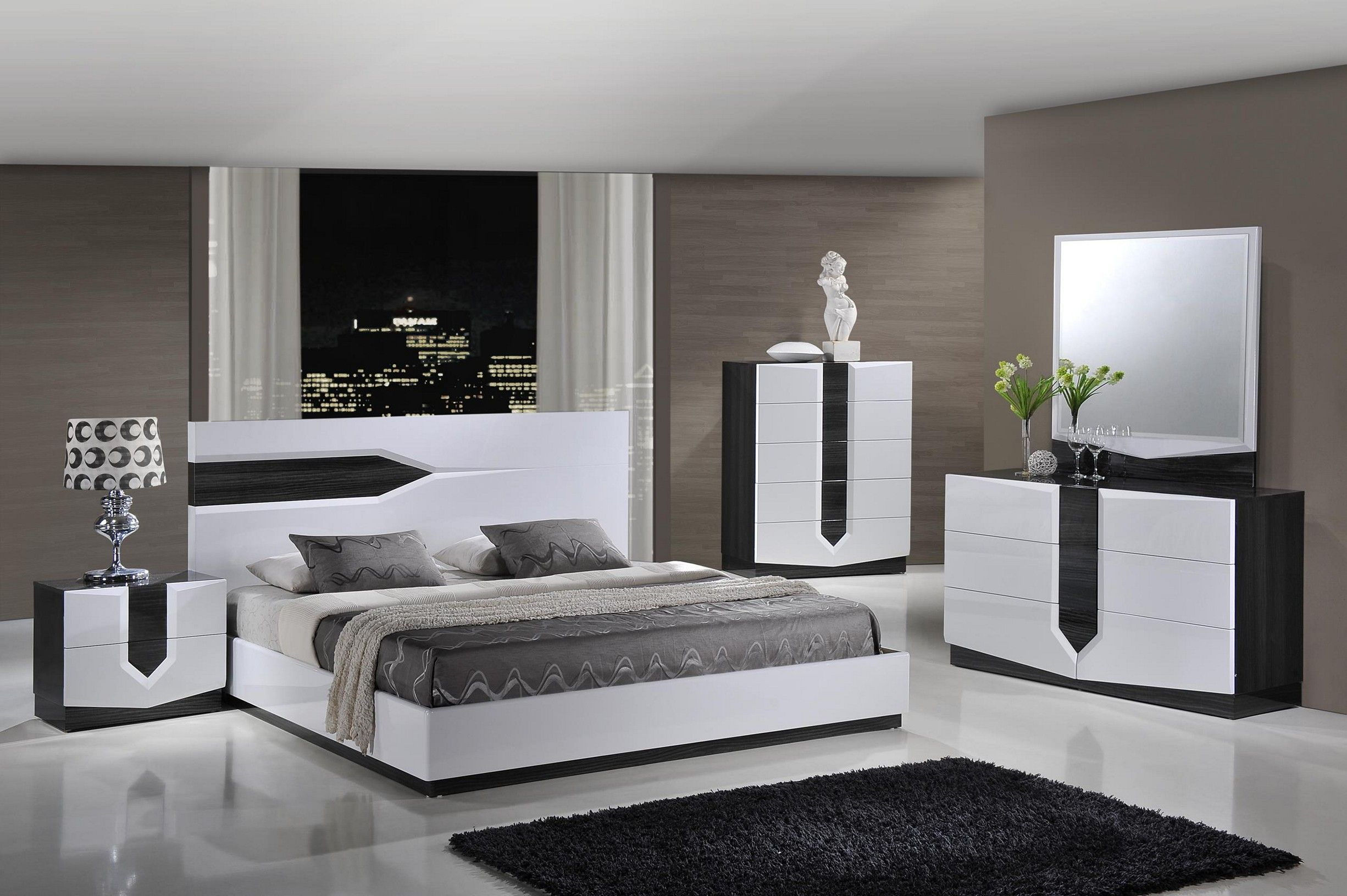 Piece Bedroom Set In Zebra Grey And White High Gloss In The Hudson intended for sizing 2451 X 1631