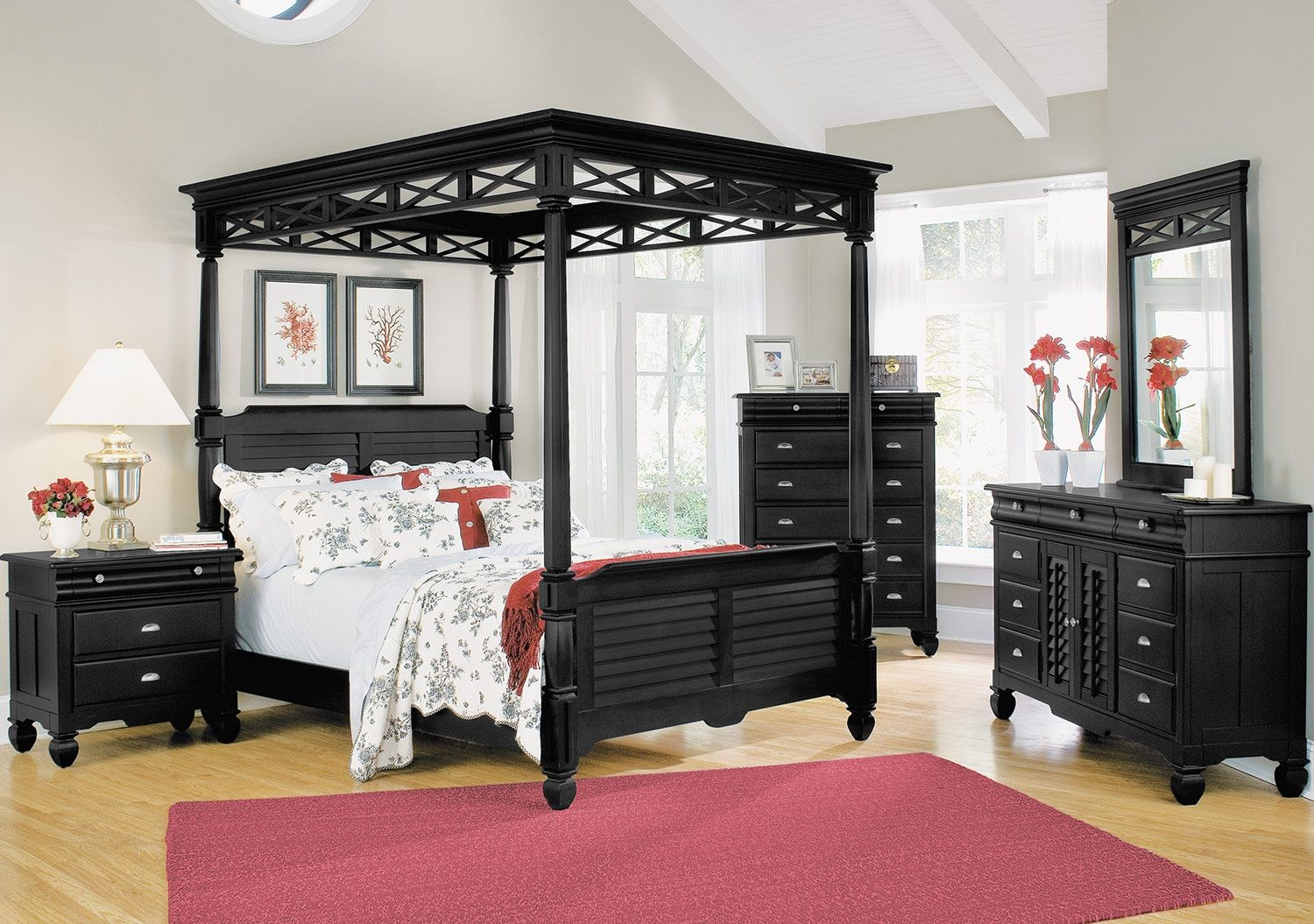 Plantation Cove Black Canopy Queen Bed American Signature with size 1500 X 1055