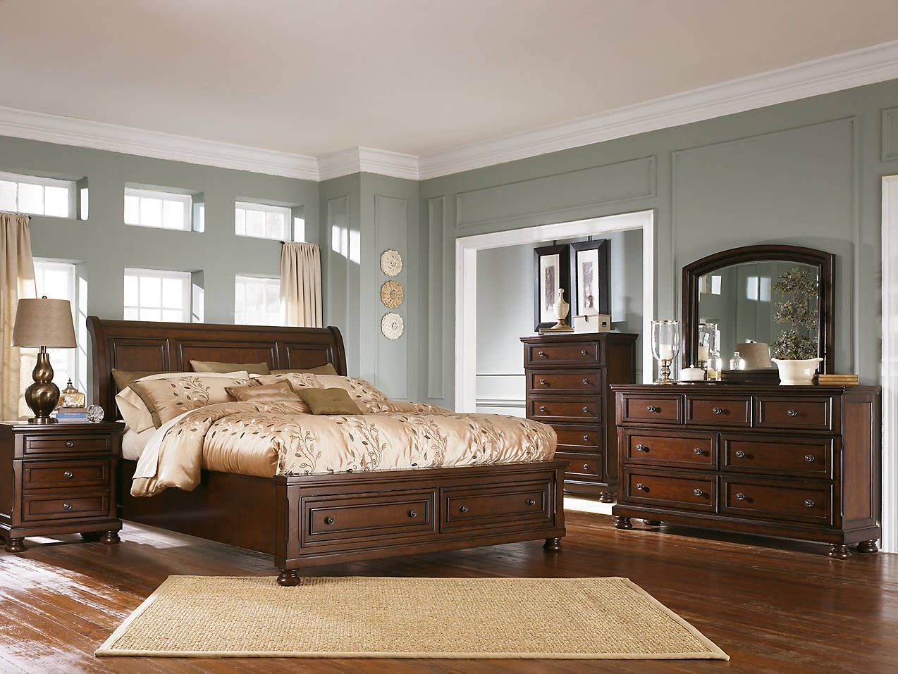 Porter Traditional Dark Wood Sleigh Bed Frame And Matching Furniture regarding proportions 1274 X 957