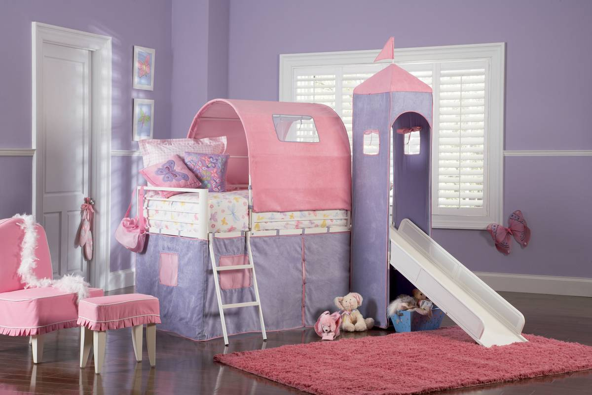 Powell Princess Castle Twin Size Tent Bunk Bed With Slide in size 1200 X 800