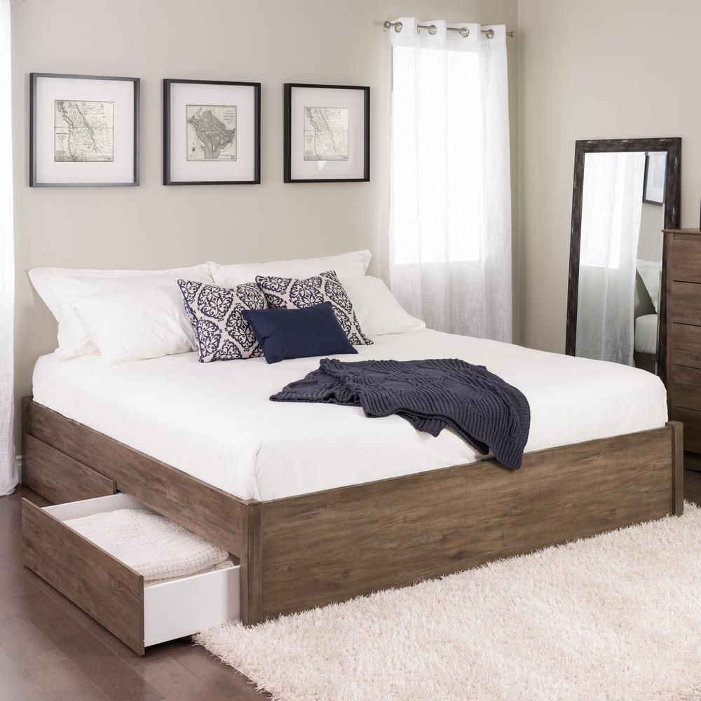 Prepac Select Drifted Gray King 4 Post Platform Bed With 4 Drawers with proportions 1000 X 1000