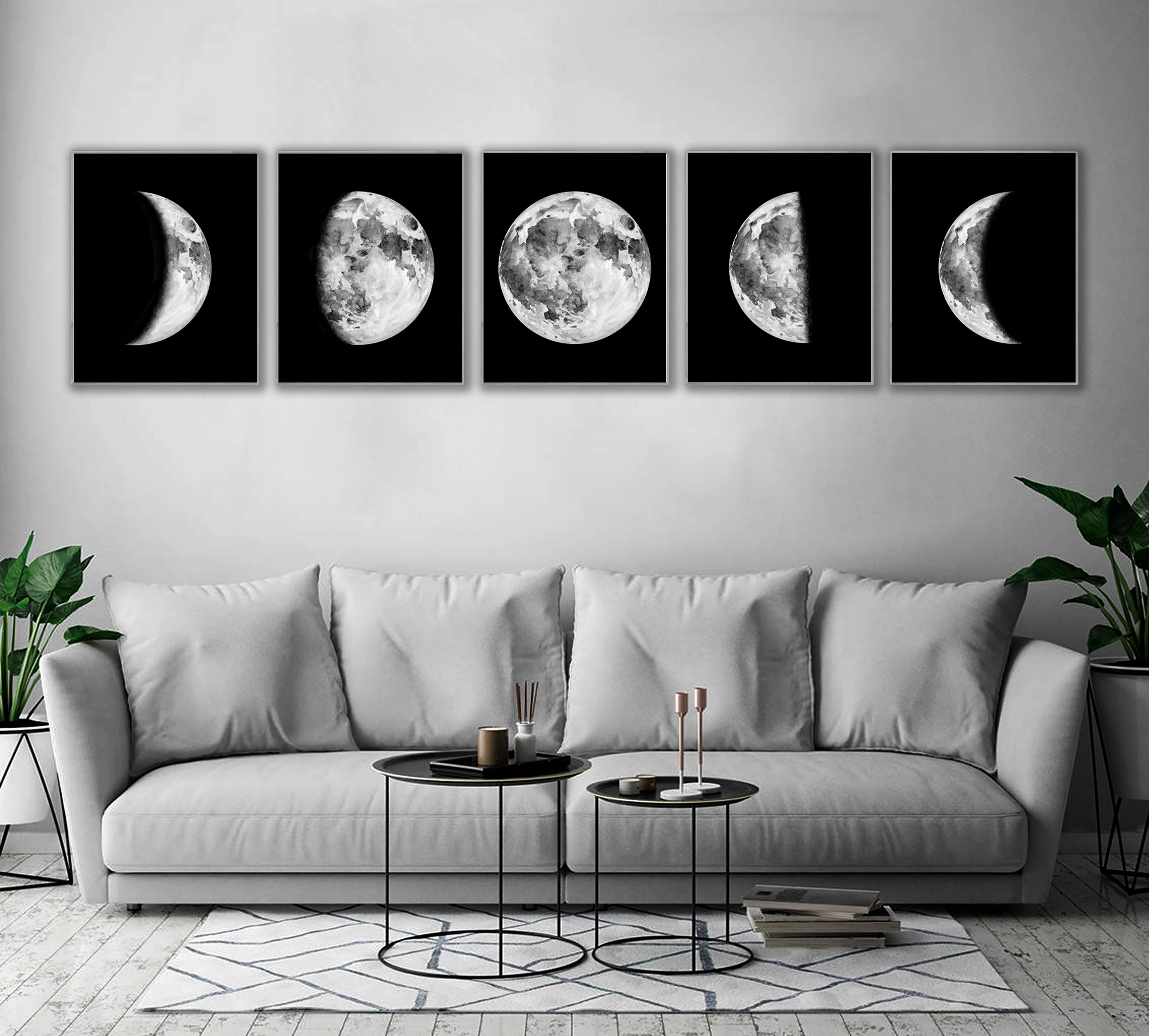 Printable Wall Art Moon Phases Bedroom Wall Art Black And White Art with regard to sizing 3928 X 3543