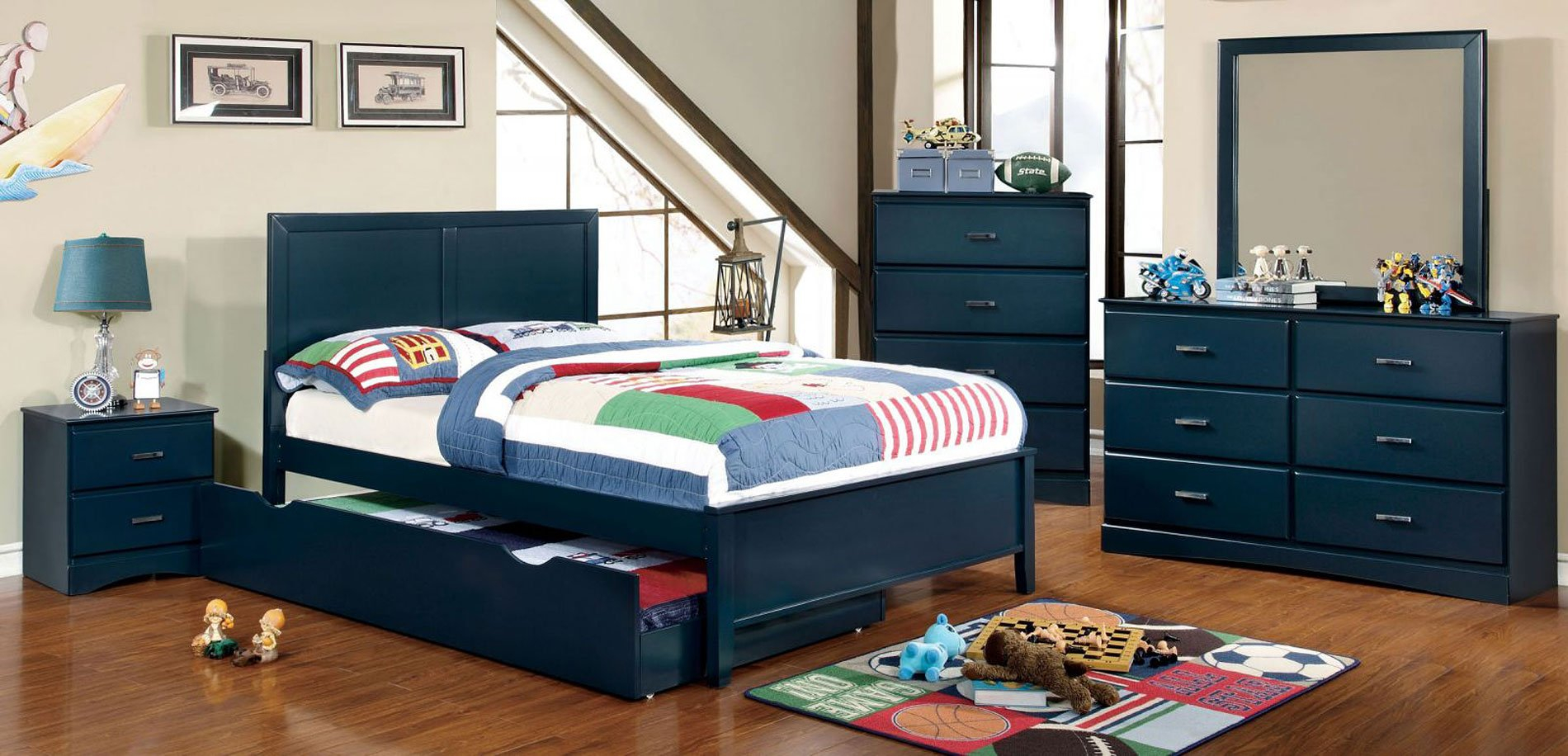 Prismo Youth Platform Bedroom Set Blue regarding size 1900 X 916