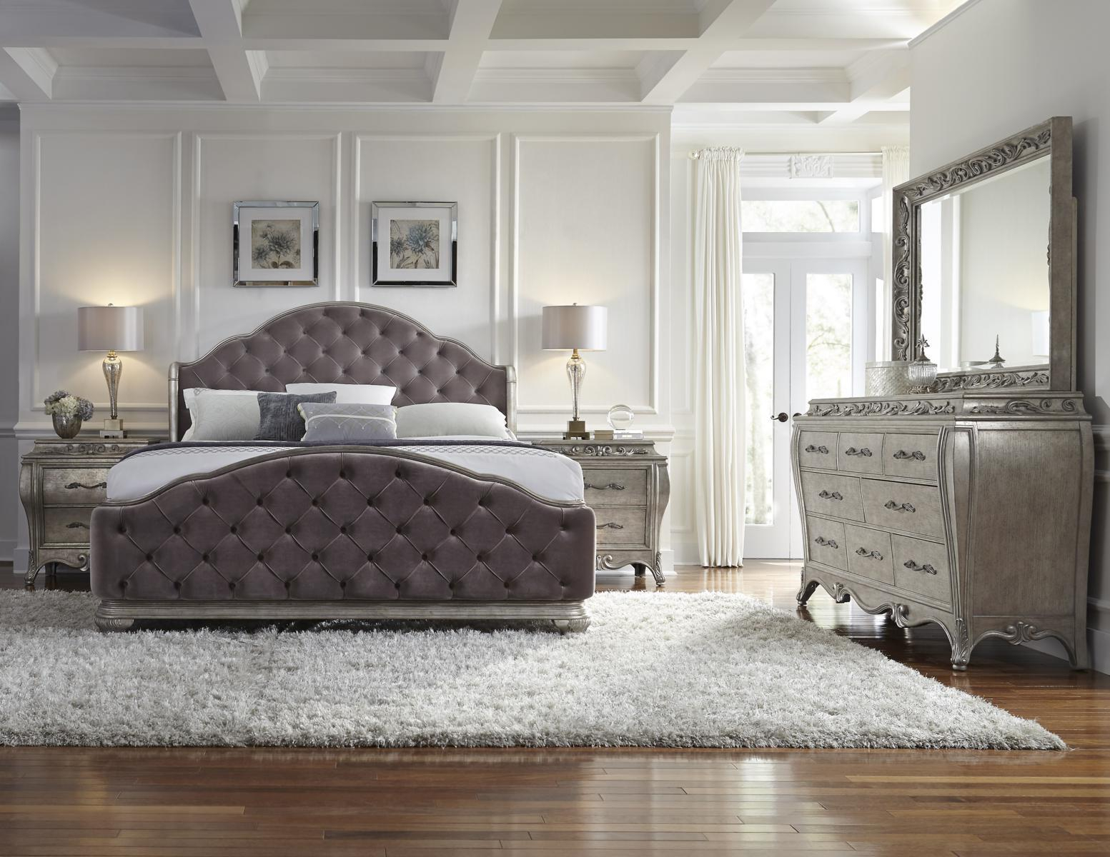 Pulaski Rhianna Upholstered Bedroom Set In Silver Patina inside proportions 1553 X 1200