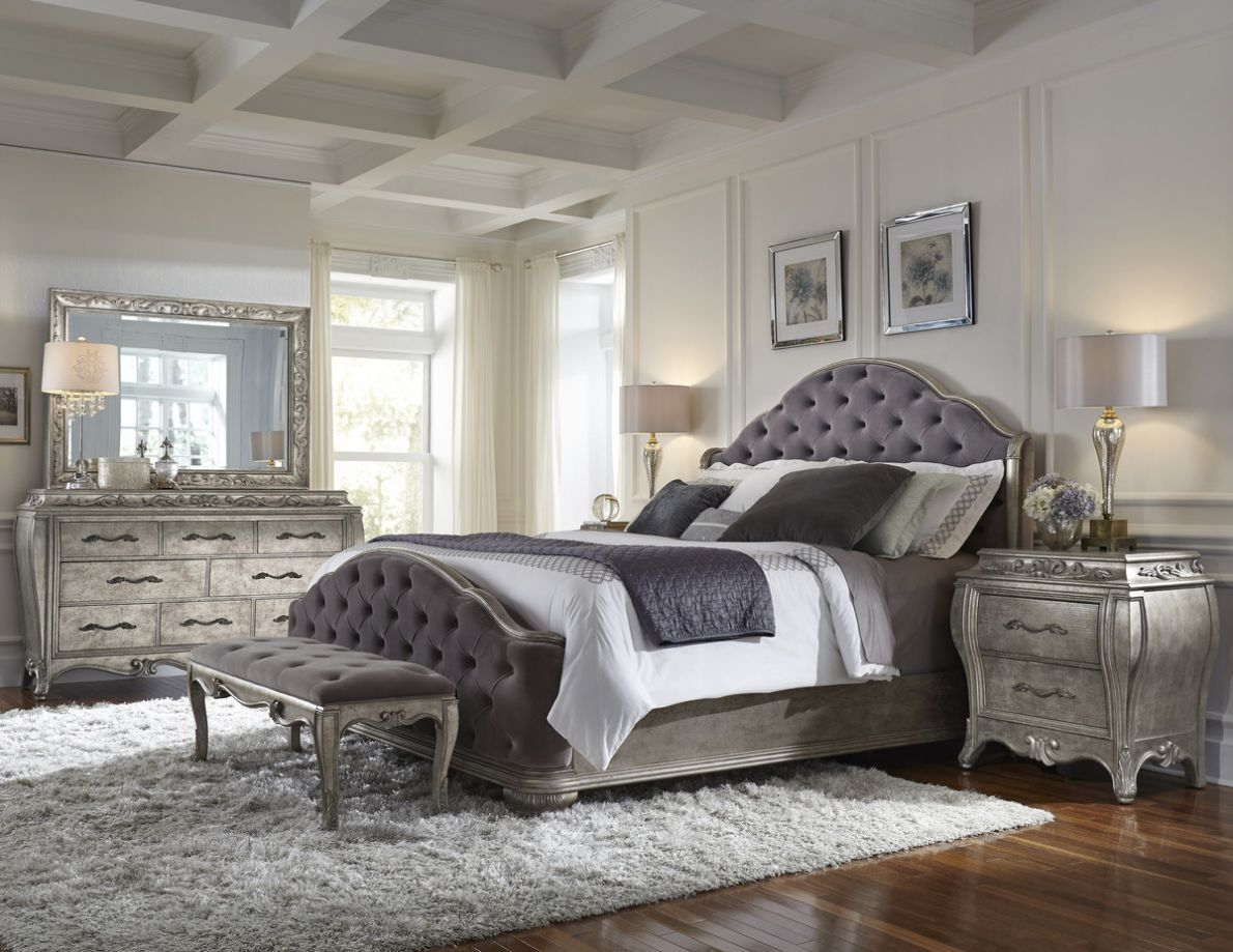 Pulaski Rhianna Upholstered Bedroom Set In Silver Patina pertaining to size 1190 X 919