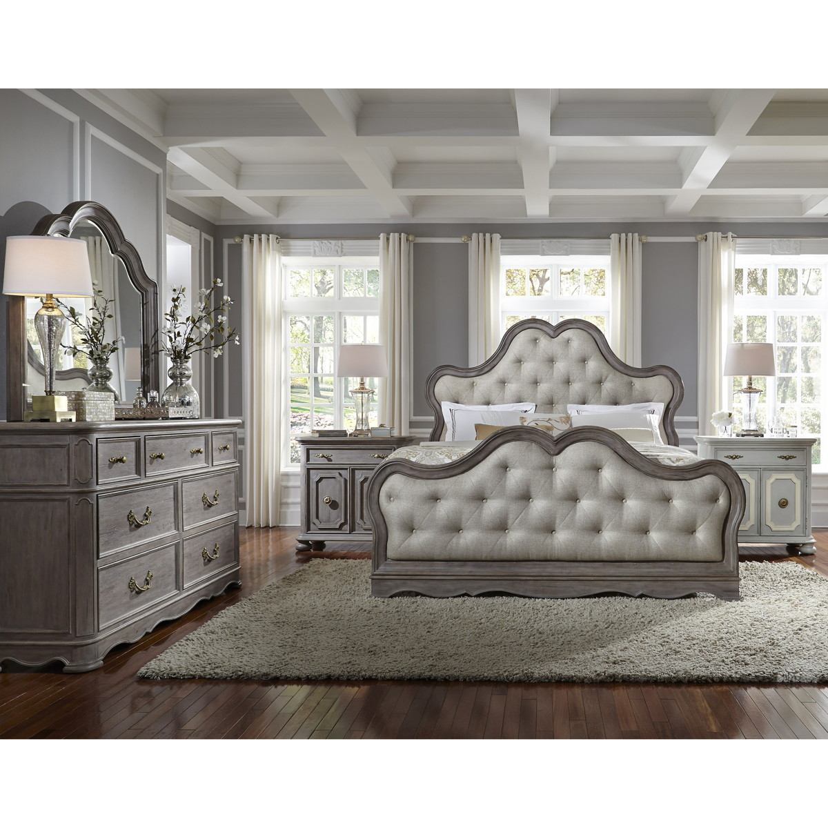 Pulaski Simply Charming 4pc Tufted Upholstered Panel Bedroom Set In Light Wood inside sizing 1200 X 1200