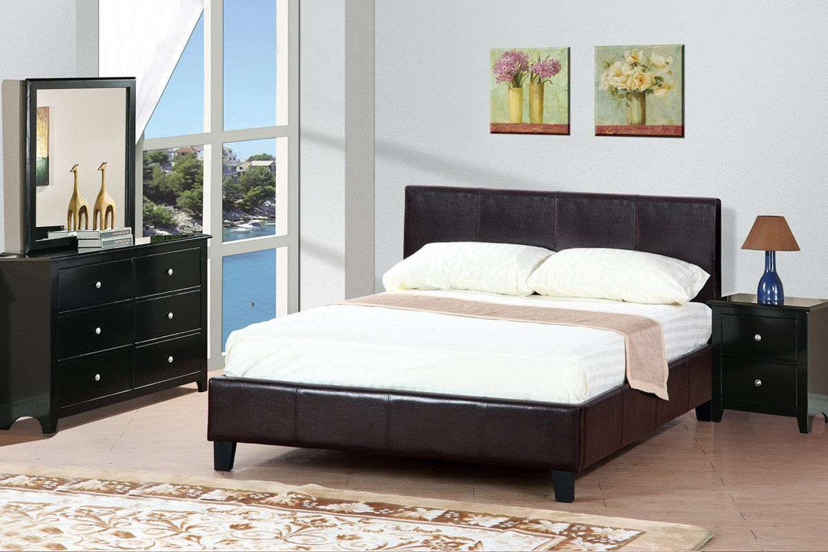 Queen Bedroom Furniture Set 4 Pc Bed Dresser Night Stand Leather Bed Frame F9211 regarding sizing 1200 X 800