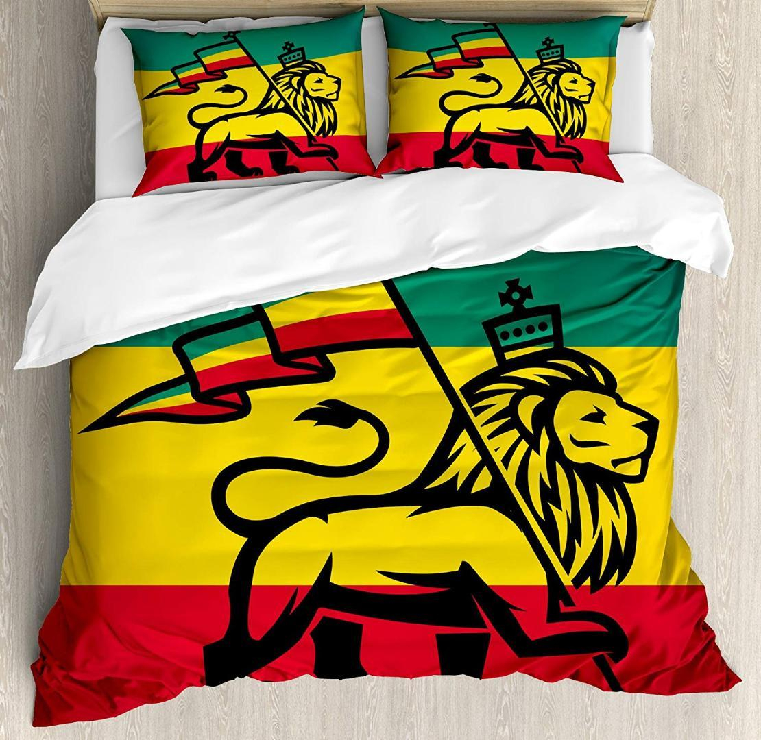 Rasta Duvet Cover Set Judah Lion With A Rastafari Flag King Jungle Reggae Theme Print Decor 4 Piece Bedding Set Green Yellow Red intended for sizing 1110 X 1080