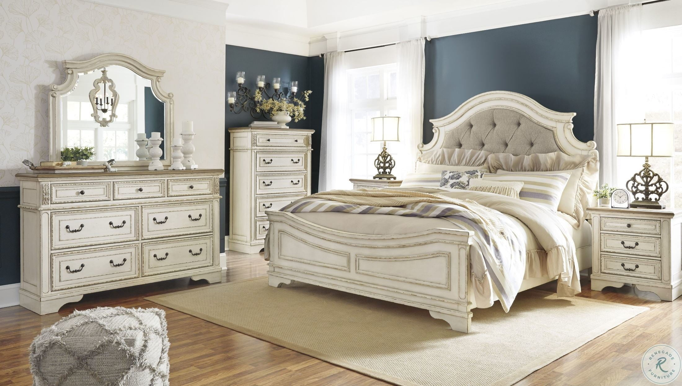 Realyn Chipped Two Tone Upholstered Panel Bedroom Set inside sizing 2200 X 1246