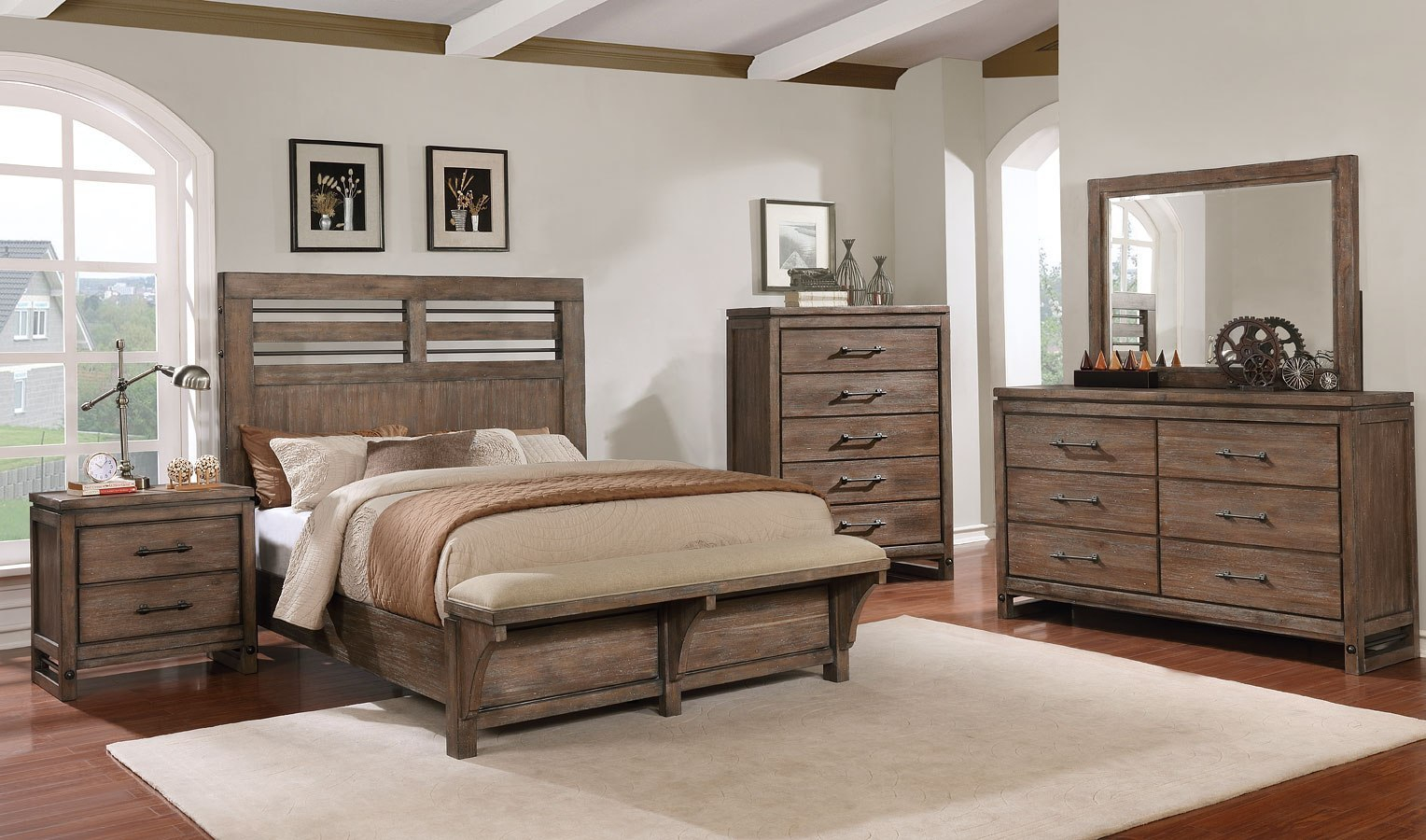 Round Rock Panel Bedroom Set W Bench with size 1528 X 900