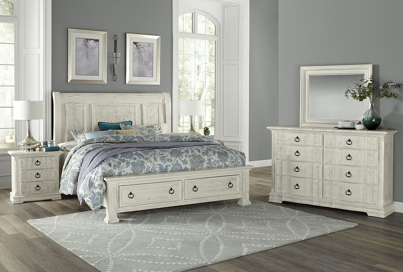 Rustic Hills Sleigh Storage Bedroom Set Weathered White inside size 1331 X 900