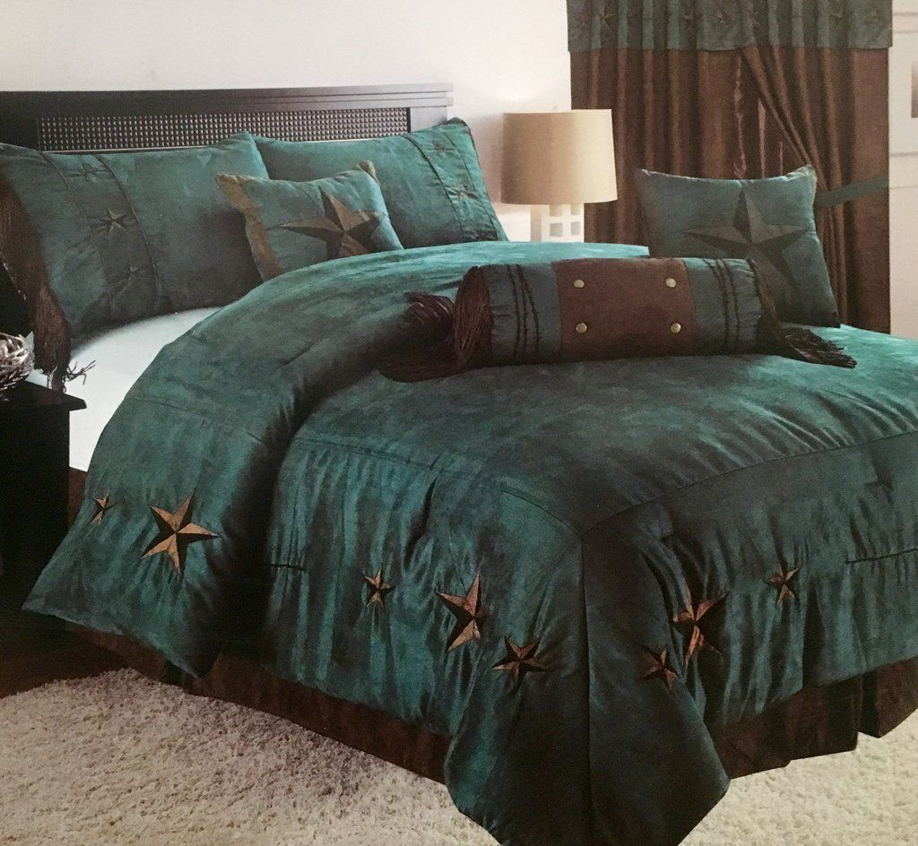 Rustic Turquoise Embroidery Star Western Luxury Comforter 7 Pc Set within dimensions 1024 X 944